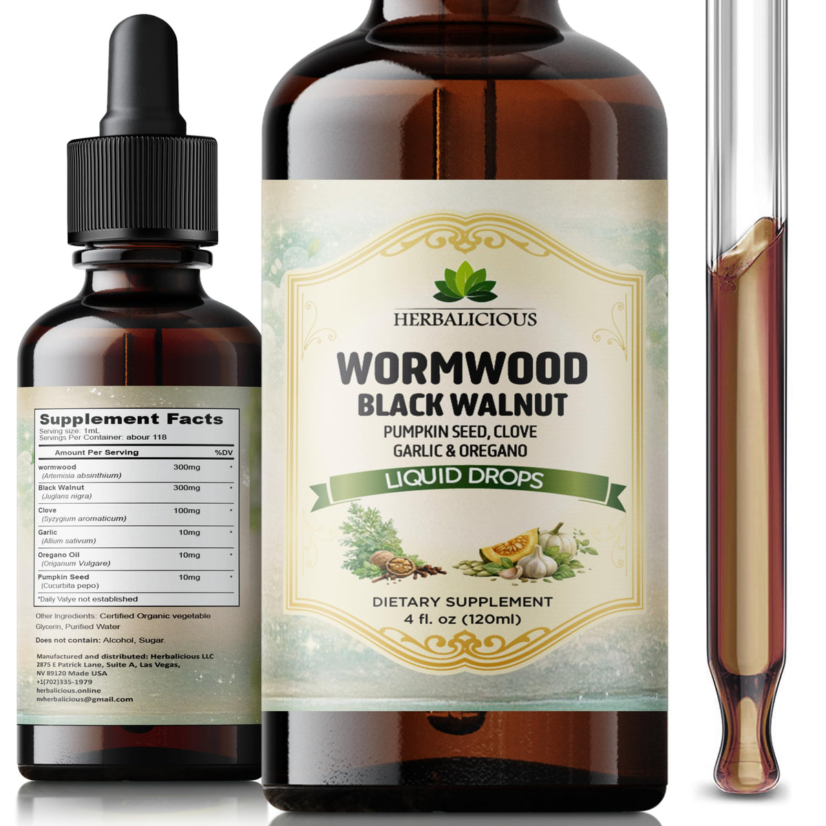 HERBALICIOUS frasco frontal mostrando etiqueta clara y beneficios