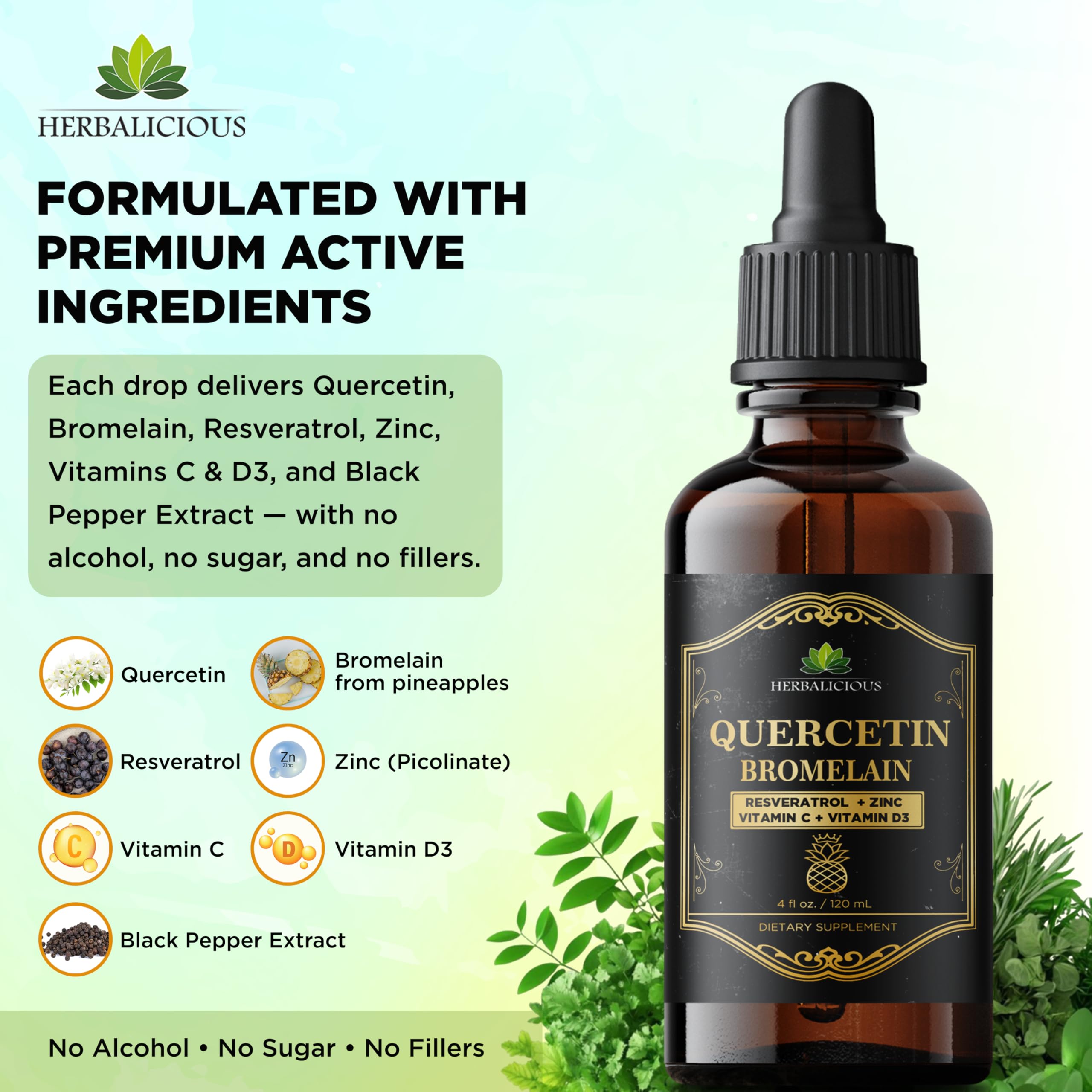 HERBALICIOUS ingredientes naturales con piña y resveratrol para soporte antioxidante