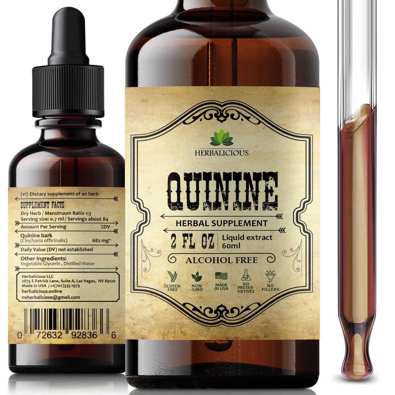 HERBALICIOUS botella frontal mostrando la etiqueta y beneficios rápidos