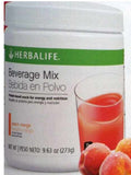 Herbalife envase frontal durazno mango mostrando etiqueta y beneficio saciante