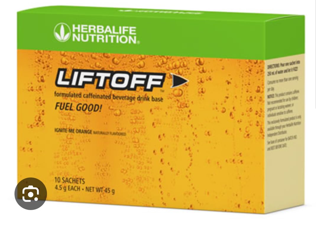 Herbalife LIFTOFF sobre frontal mostrando etiqueta y beneficio energético inmediato