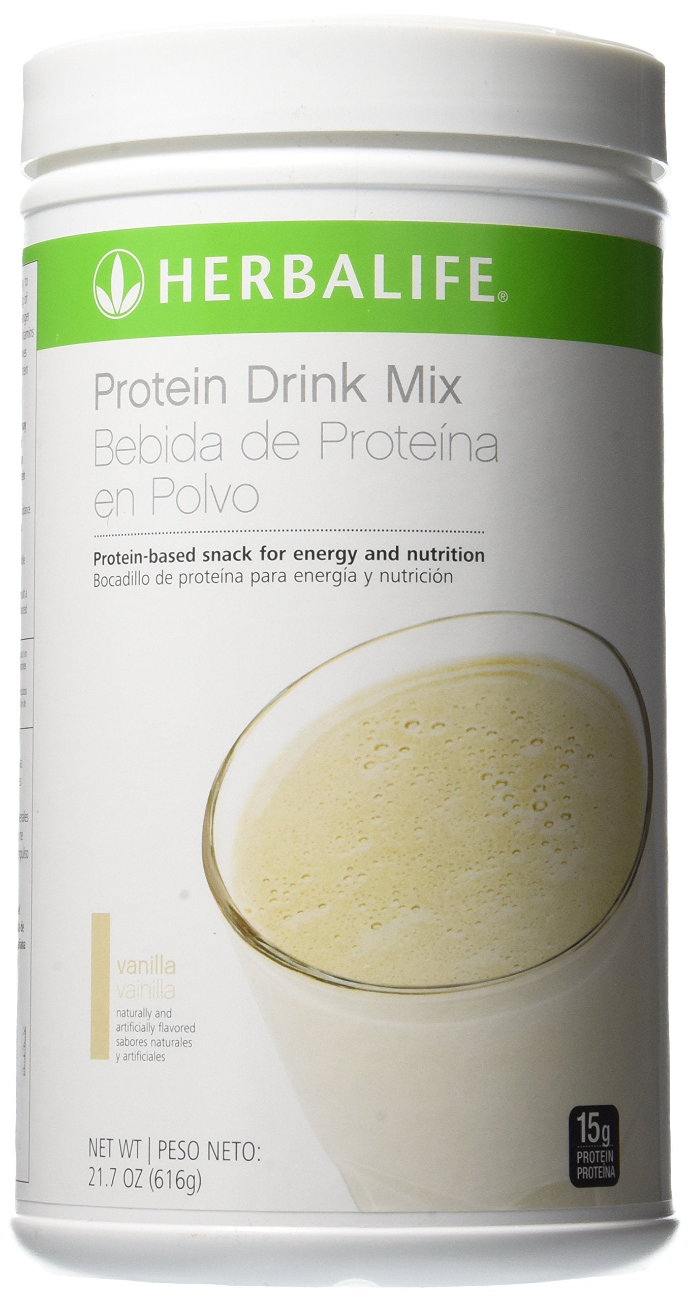 Herbalife envase vainilla frontal mostrando etiqueta y beneficios nutricionales claros