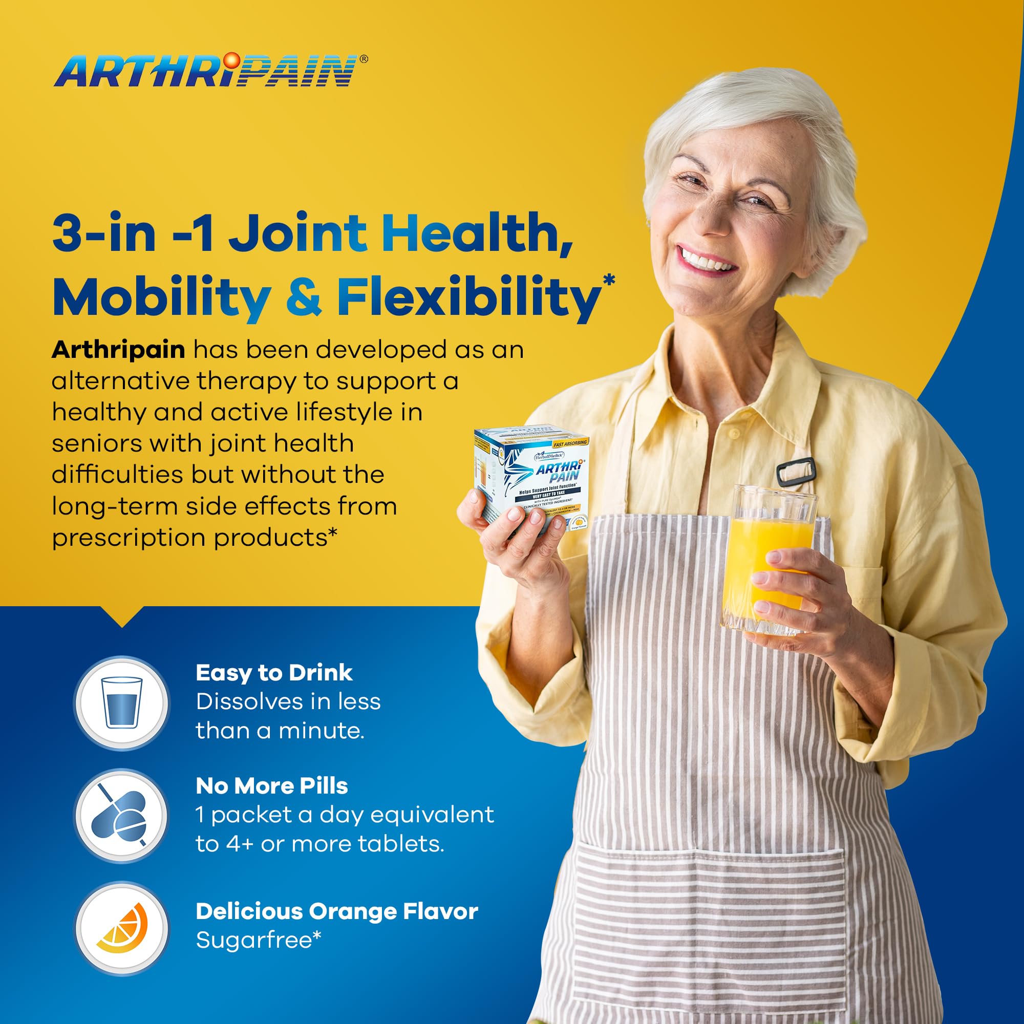 HerballMedick sobre abierto con polvo de Arthripain listo para mezclar y conveniencia diaria