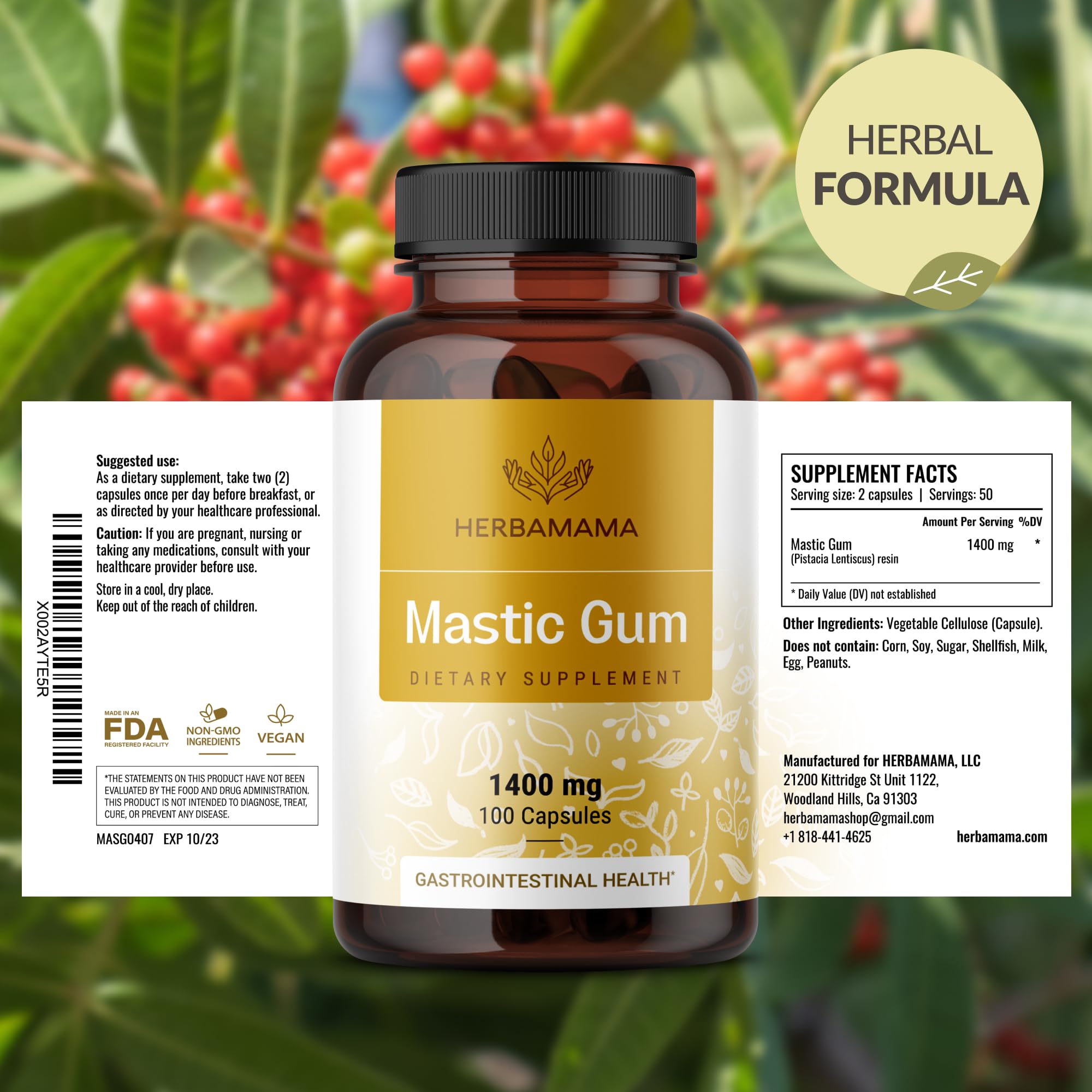 HERBAMAMA etiqueta de ingredientes resaltando fórmula limpia de dos componentes