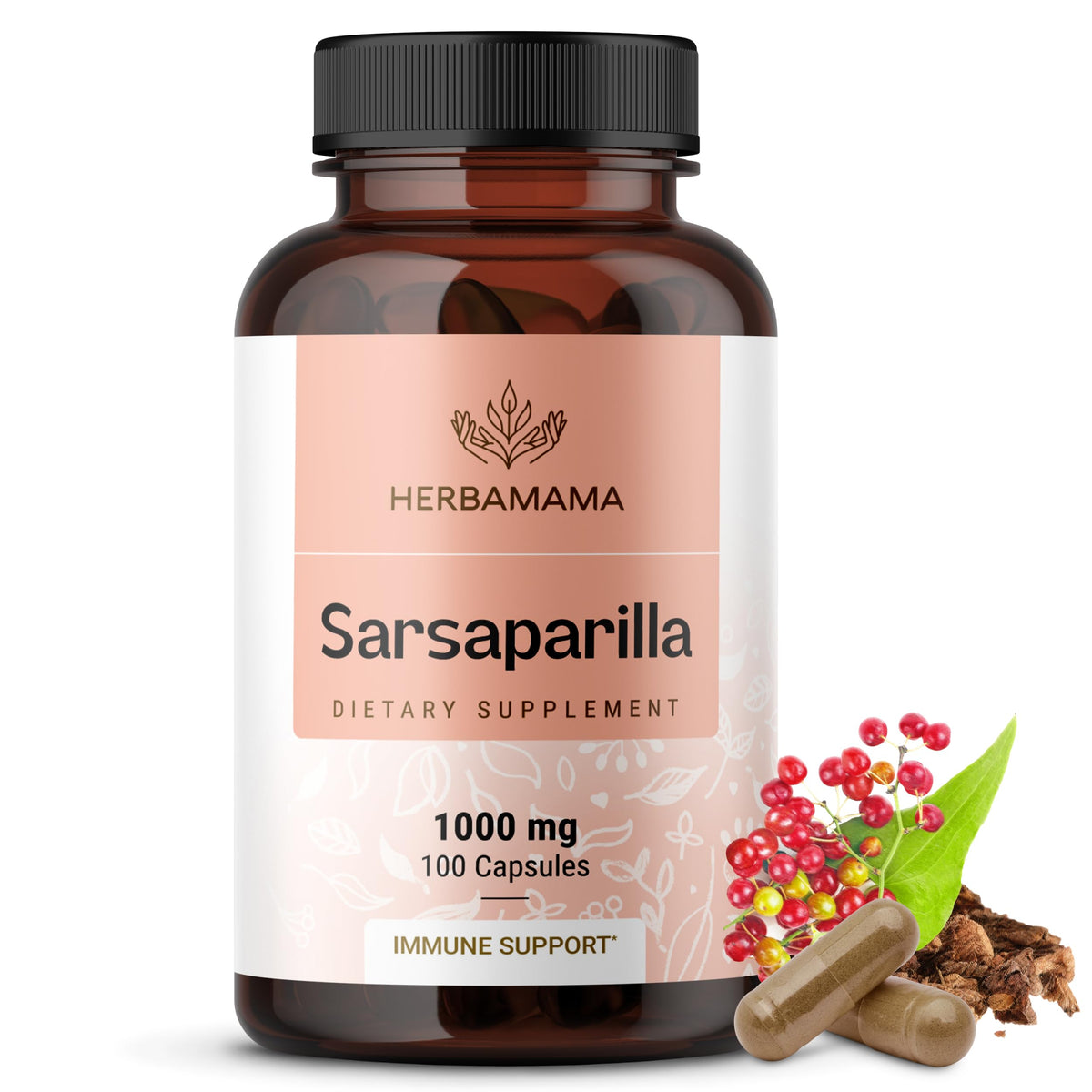HERBAMAMA frasco delantero mostrando cápsulas y beneficio de apoyo detox