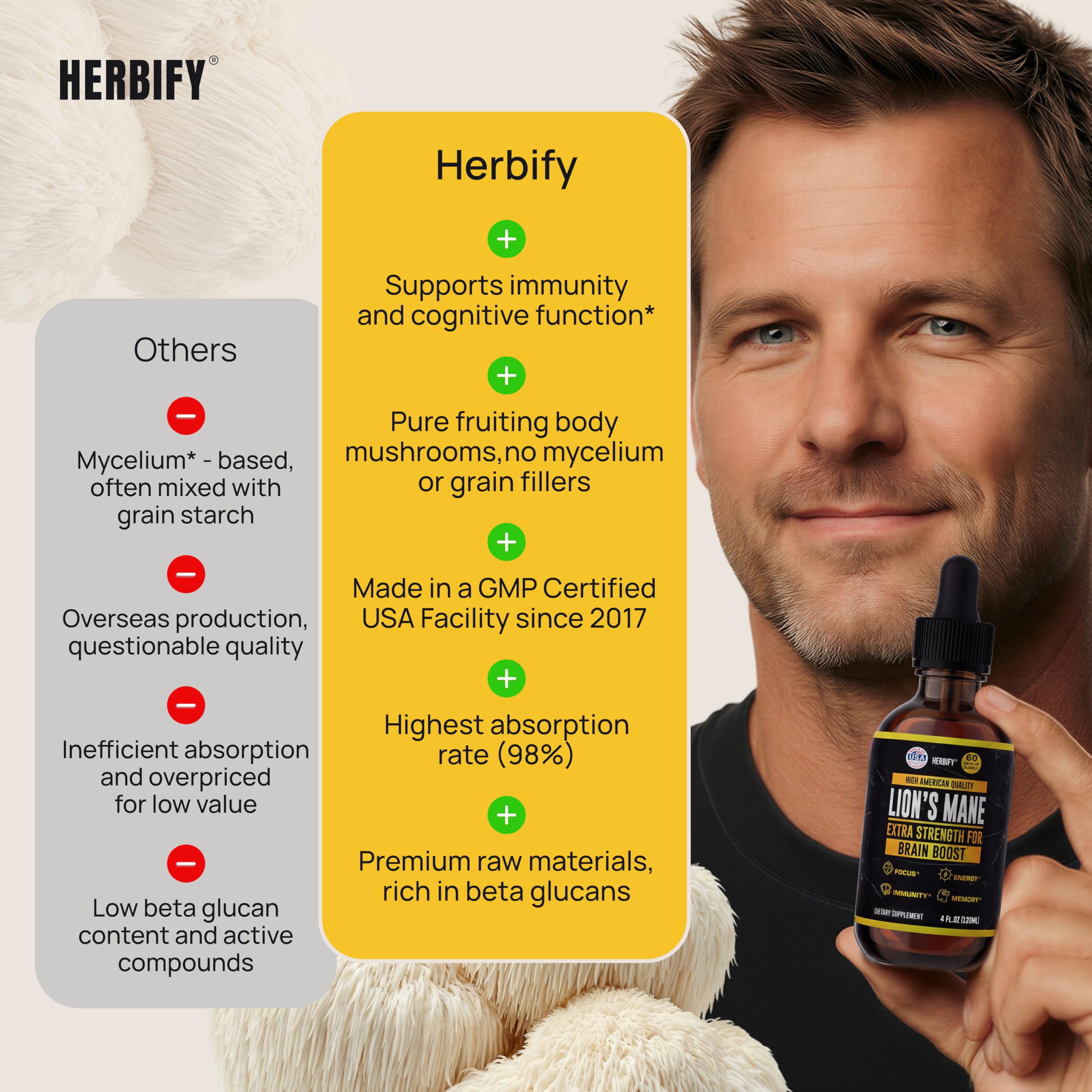 HERBIFY frasco junto a objeto para comparar tamaño y control de dosis
