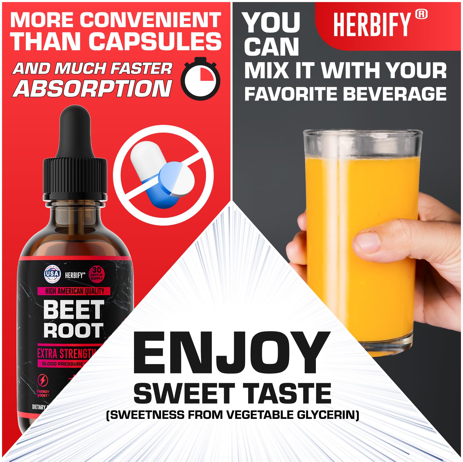 HERBIFY etiqueta legible con ingredientes y garantía de fabricación USA