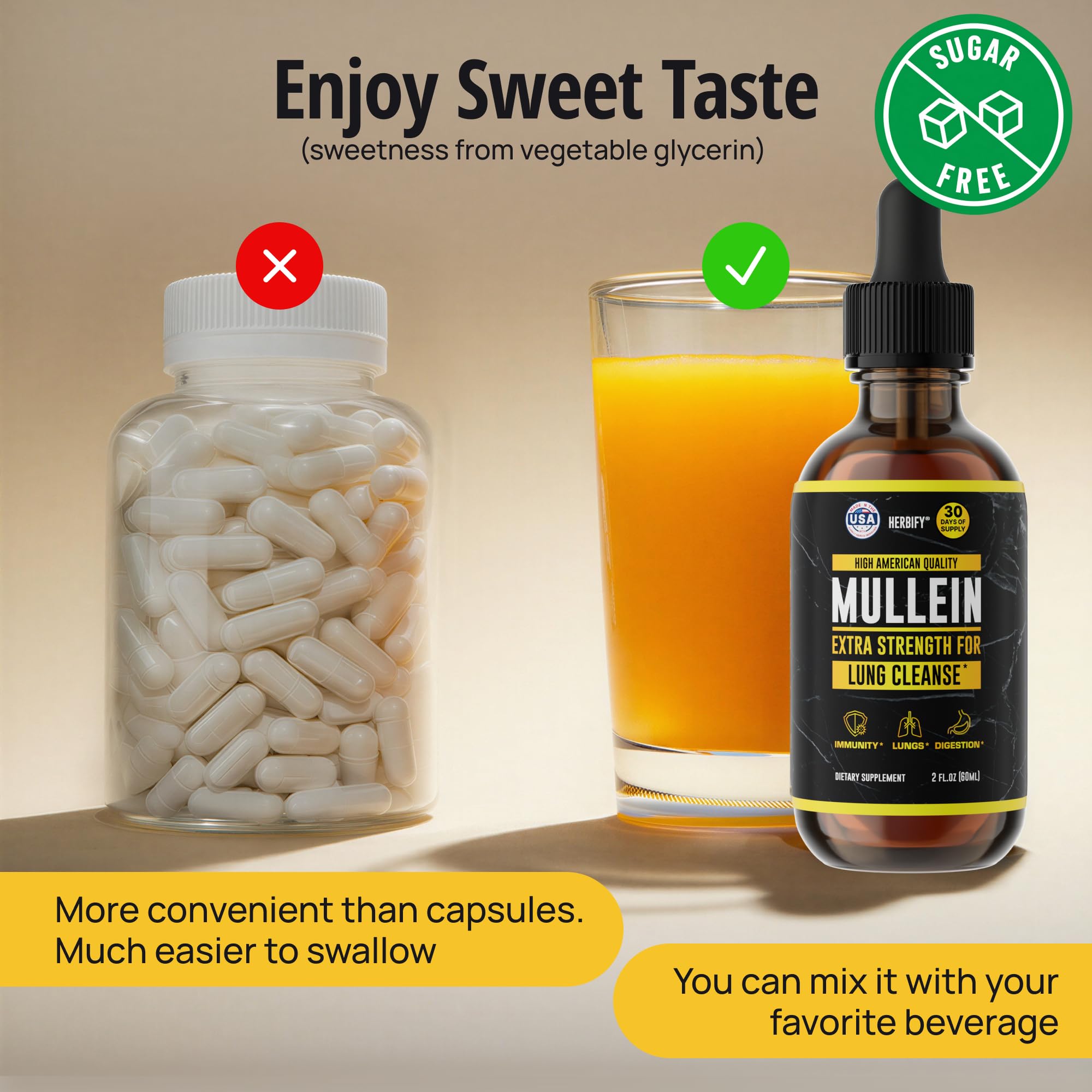 HERBIFY botella junto a una regla para comparar tamaño 2 oz portátil
