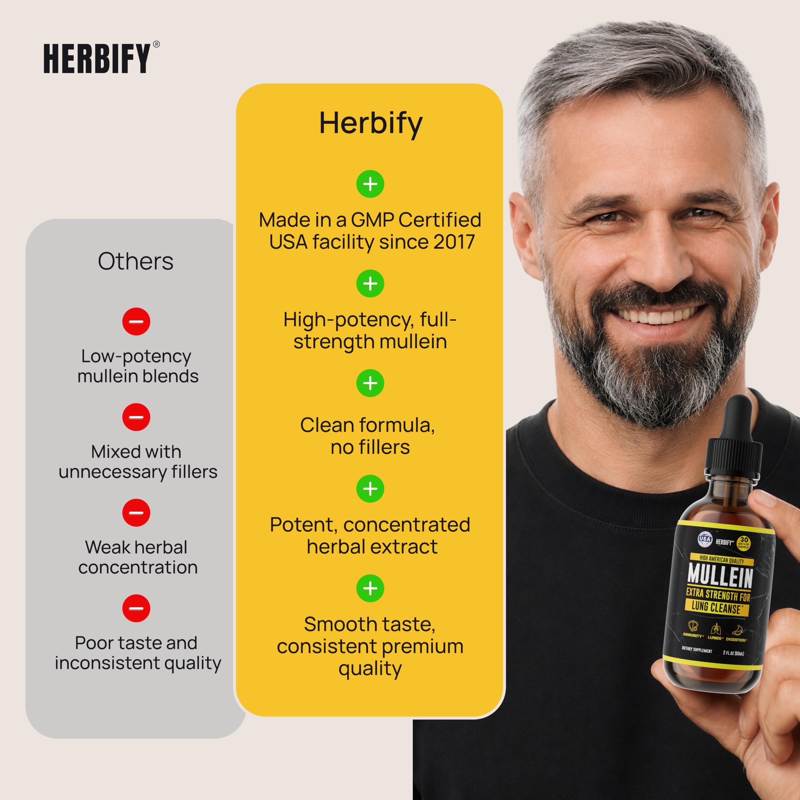HERBIFY gotas en vaso de agua mostrando uso fácil y rápida mezcla