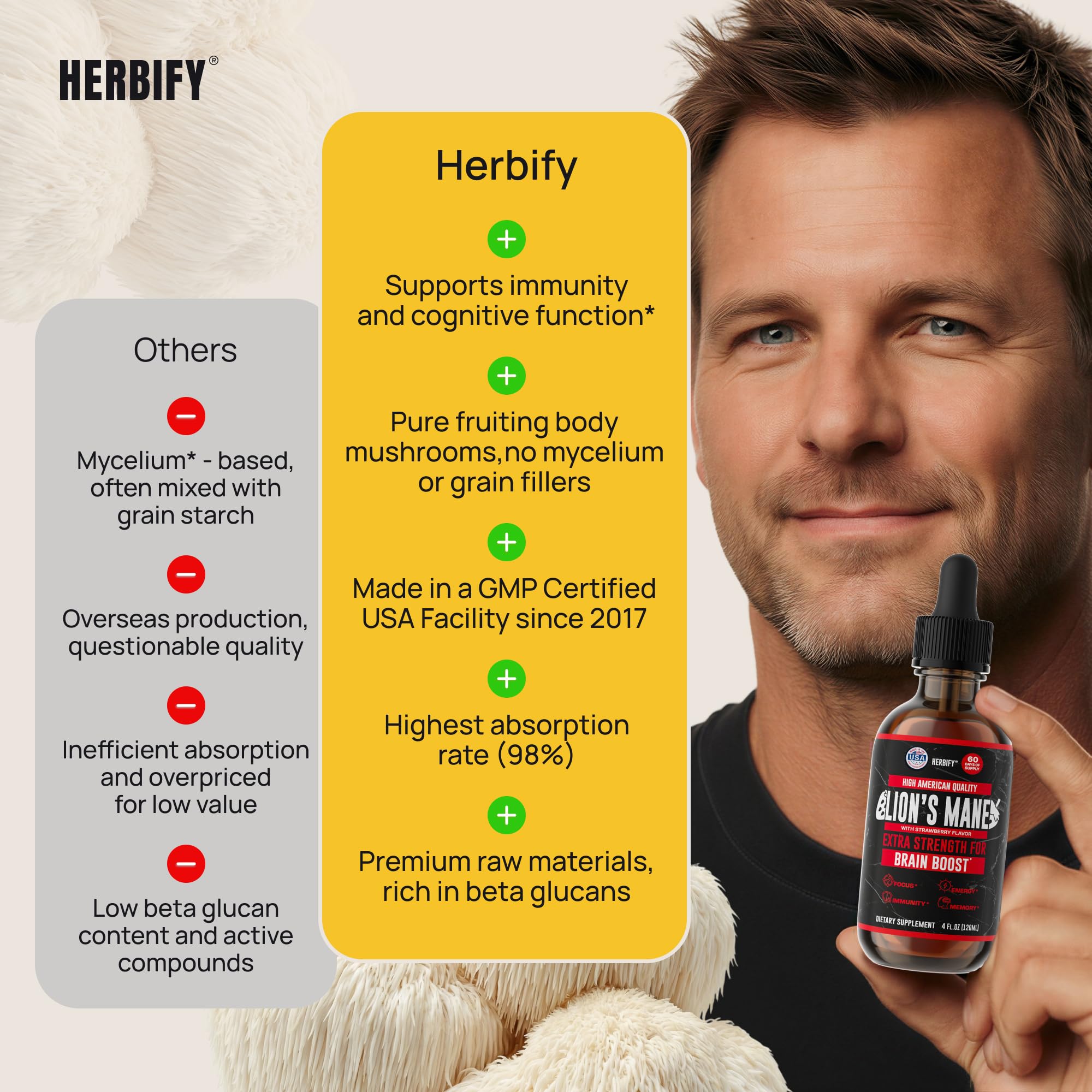 HERBIFY tintura vertida en vaso mezclable y sabor fresa