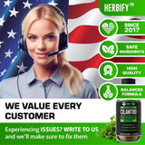 HERBIFY etiqueta en primer plano mostrando información de producto y fabricación en USA