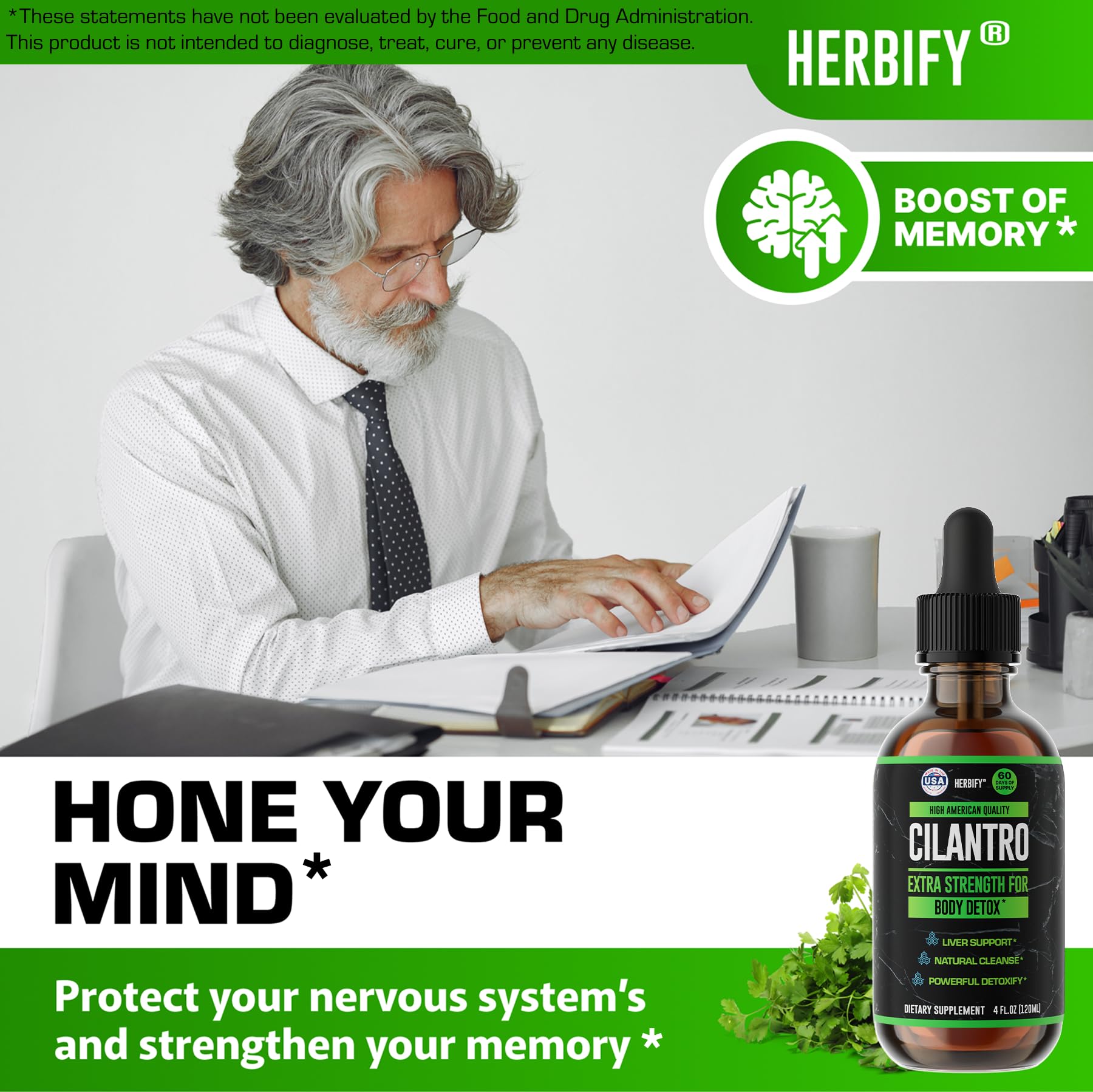 HERBIFY cilantro fresco y extracto juntos ilustrando origen natural y pureza