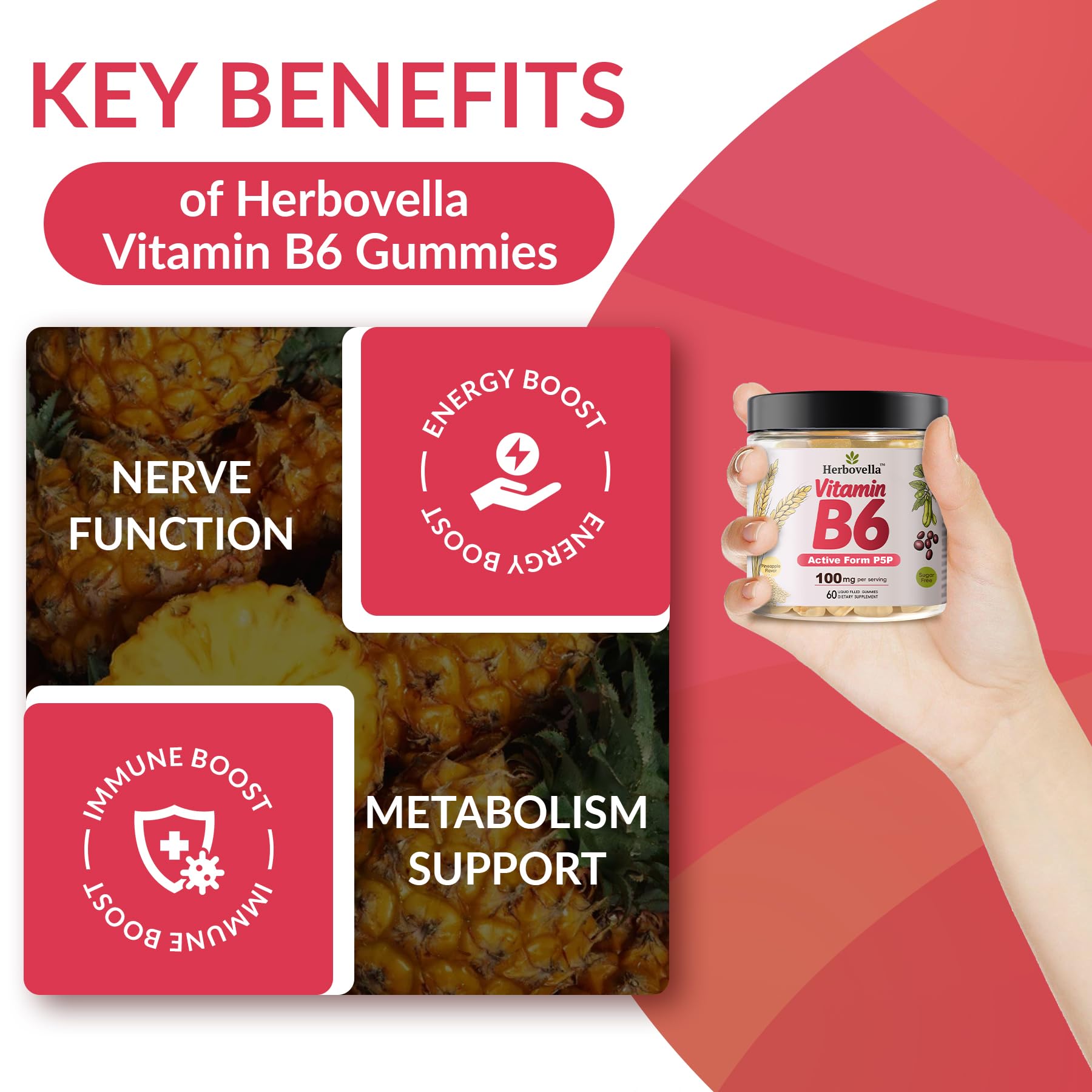 Herbovella B6 textura masticable, sabor piña y facilidad de consumo