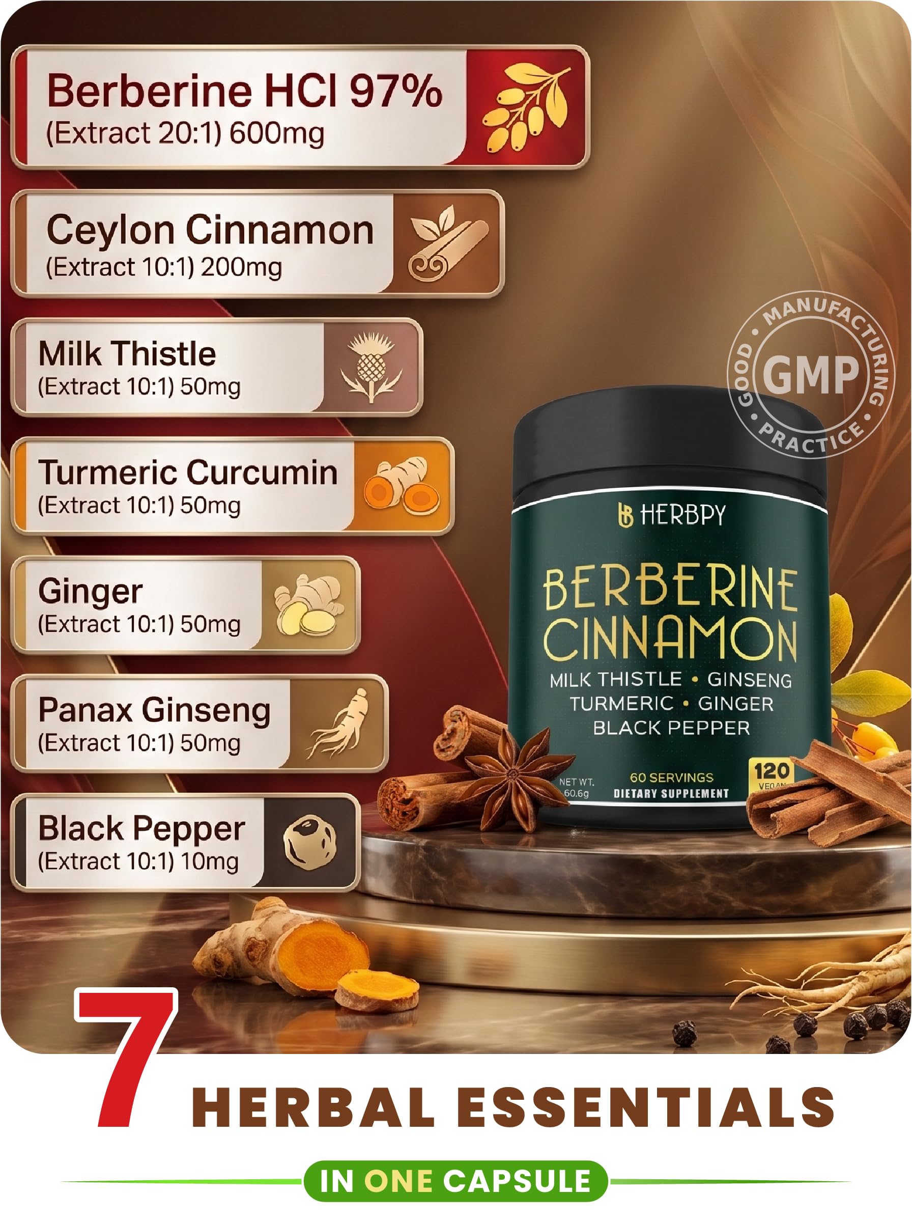Herbpy etiqueta ingredientes con berberina y canela de Ceilán claros