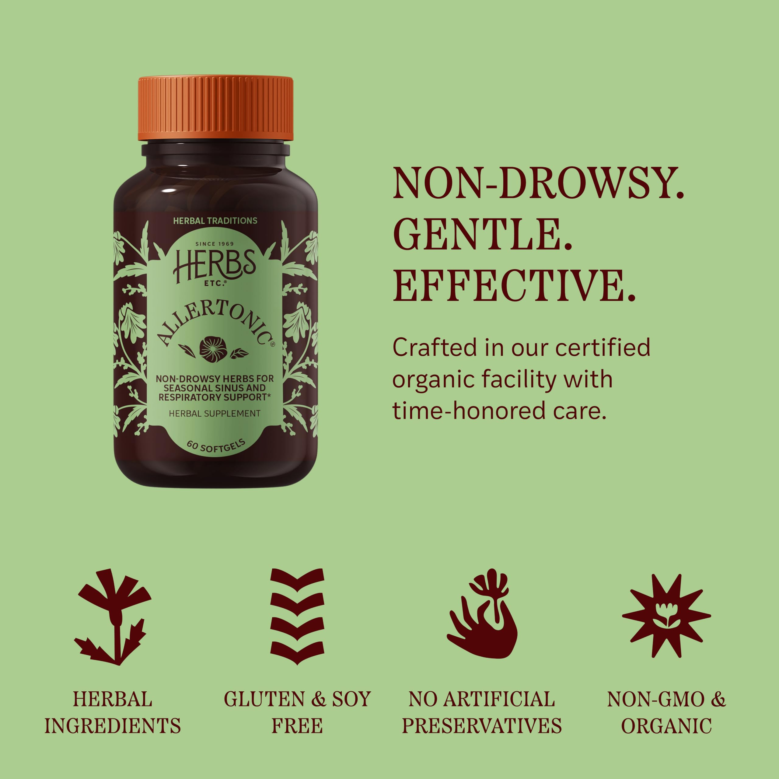 Herbs Etc. envase abierto con softgels para control de las vías respiratorias