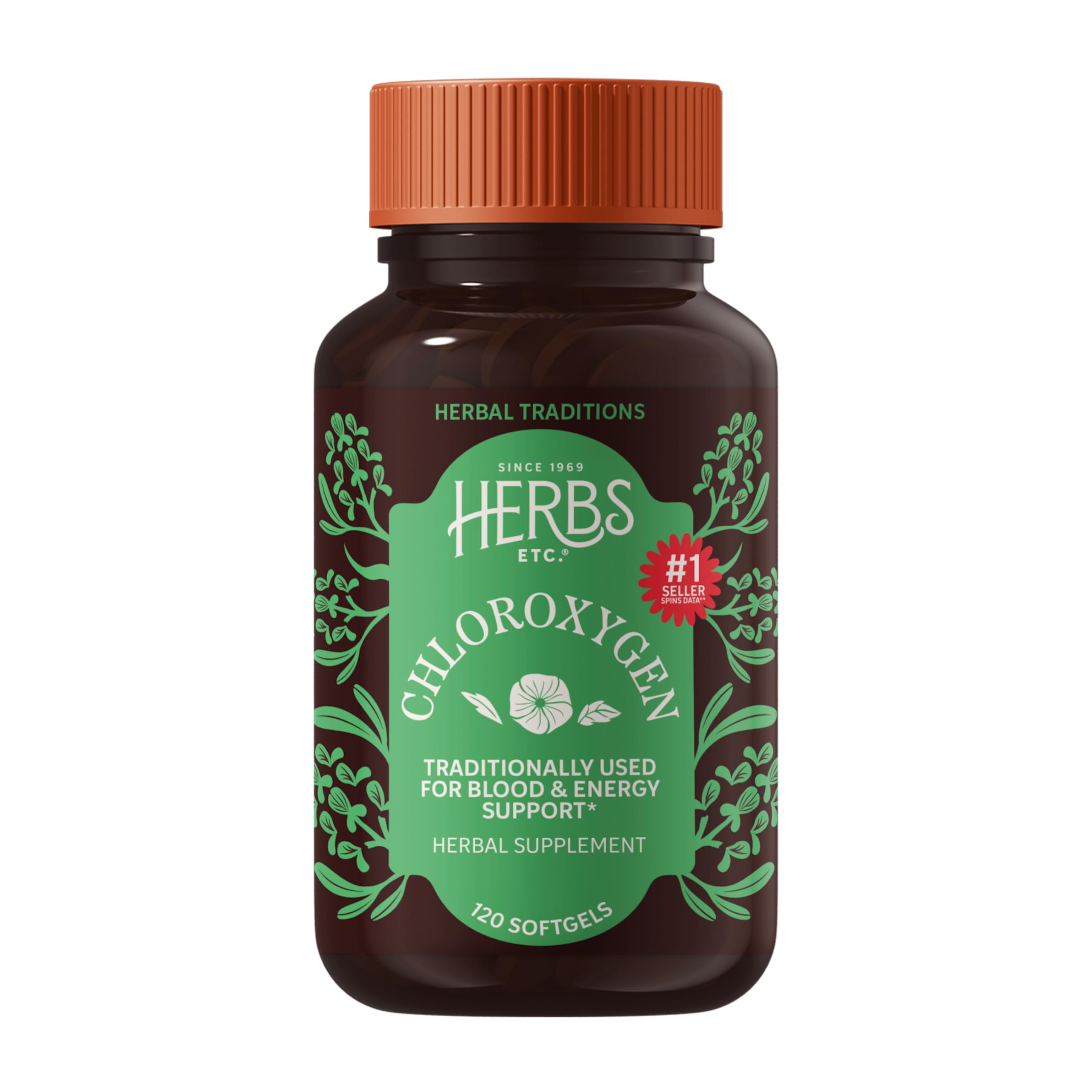 Herbs Etc. envase frontal mostrando 120 cápsulas para frescura corporal