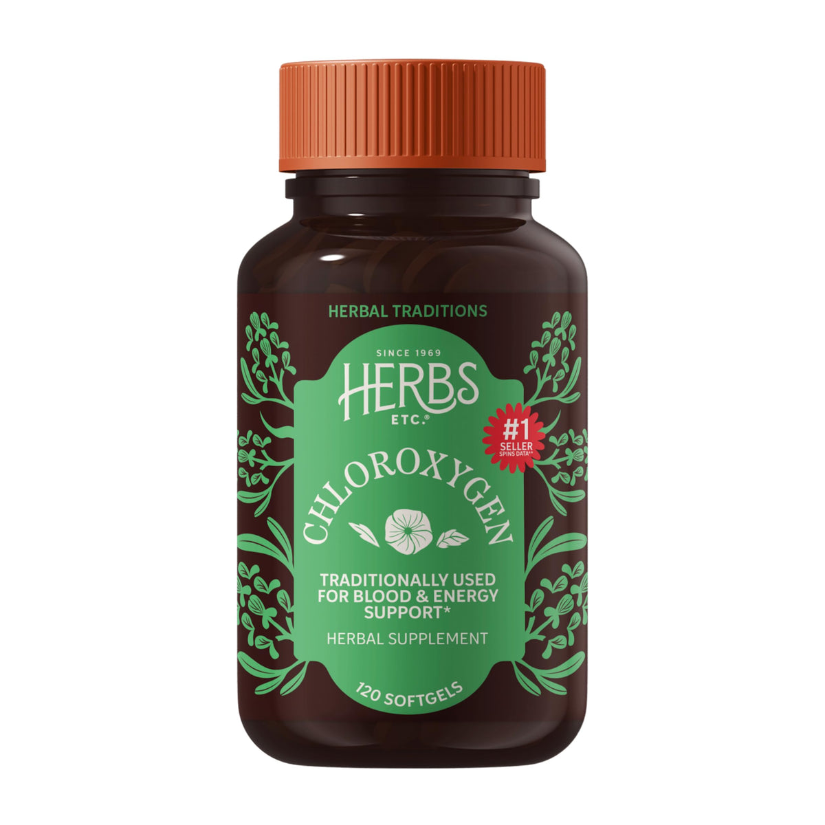 Herbs Etc. envase frontal mostrando 120 cápsulas para frescura corporal