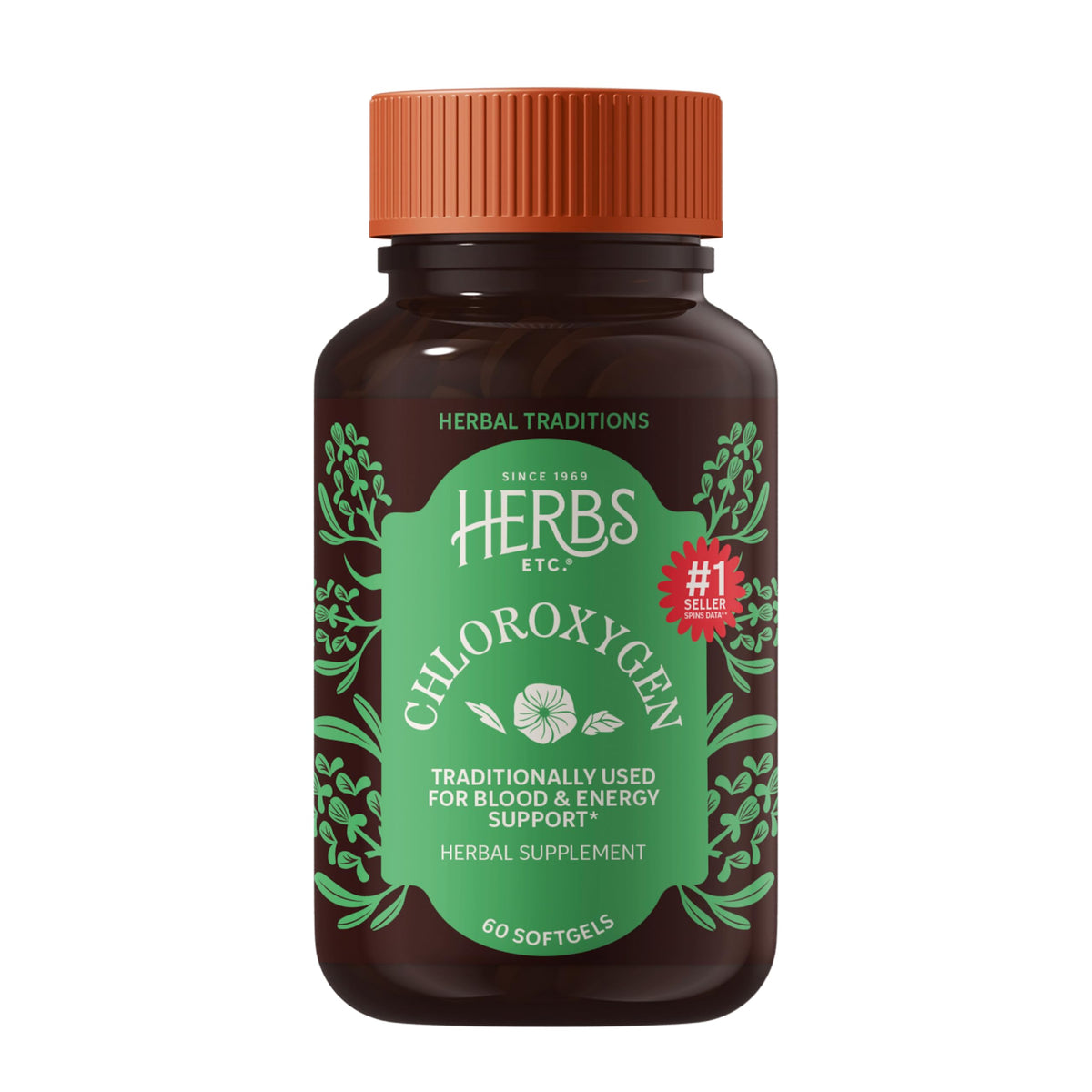 Herbs Etc. envase frontal de ChlorOxygen para apoyo diario
