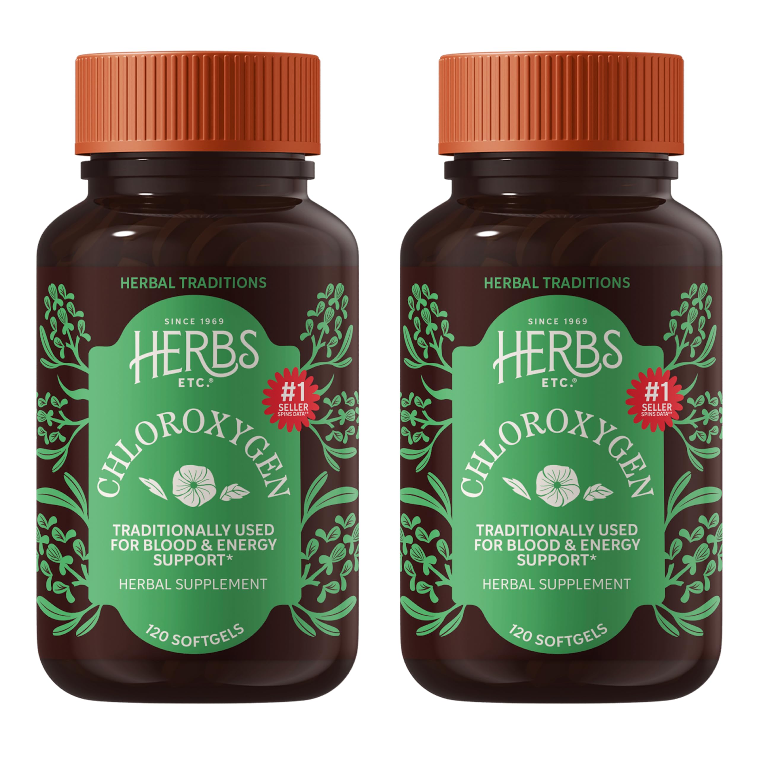 Herbs Etc. frasco frontal mostrando etiqueta clara y beneficios