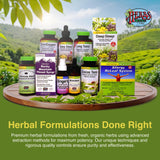 Herbs Etc. frasco de Essiac Tonic Classic sobre fondo natural, sensación de herbolario