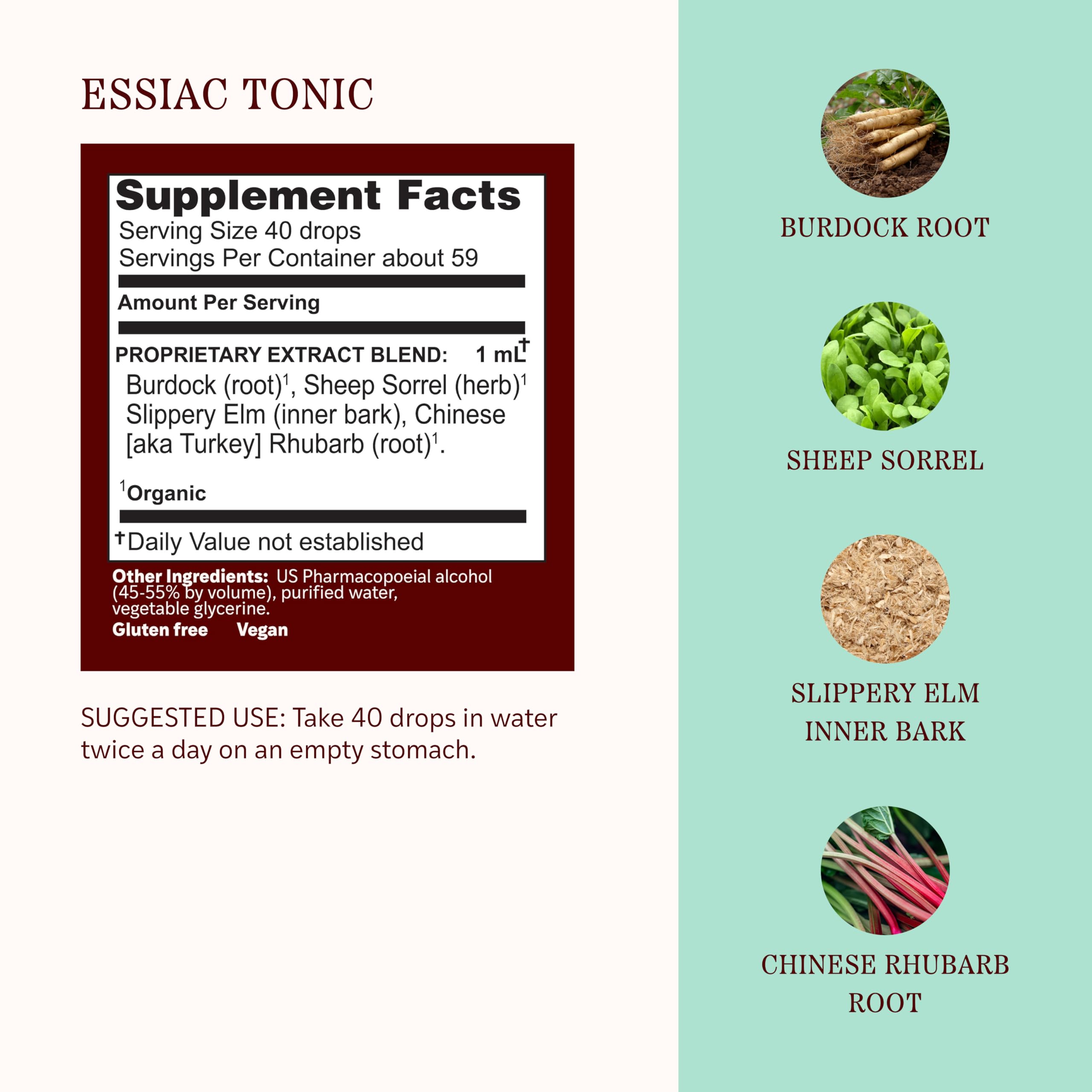 Herbs Etc. gotas de Essiac Tonic Classic en cucharilla, dosificación fácil y precisa