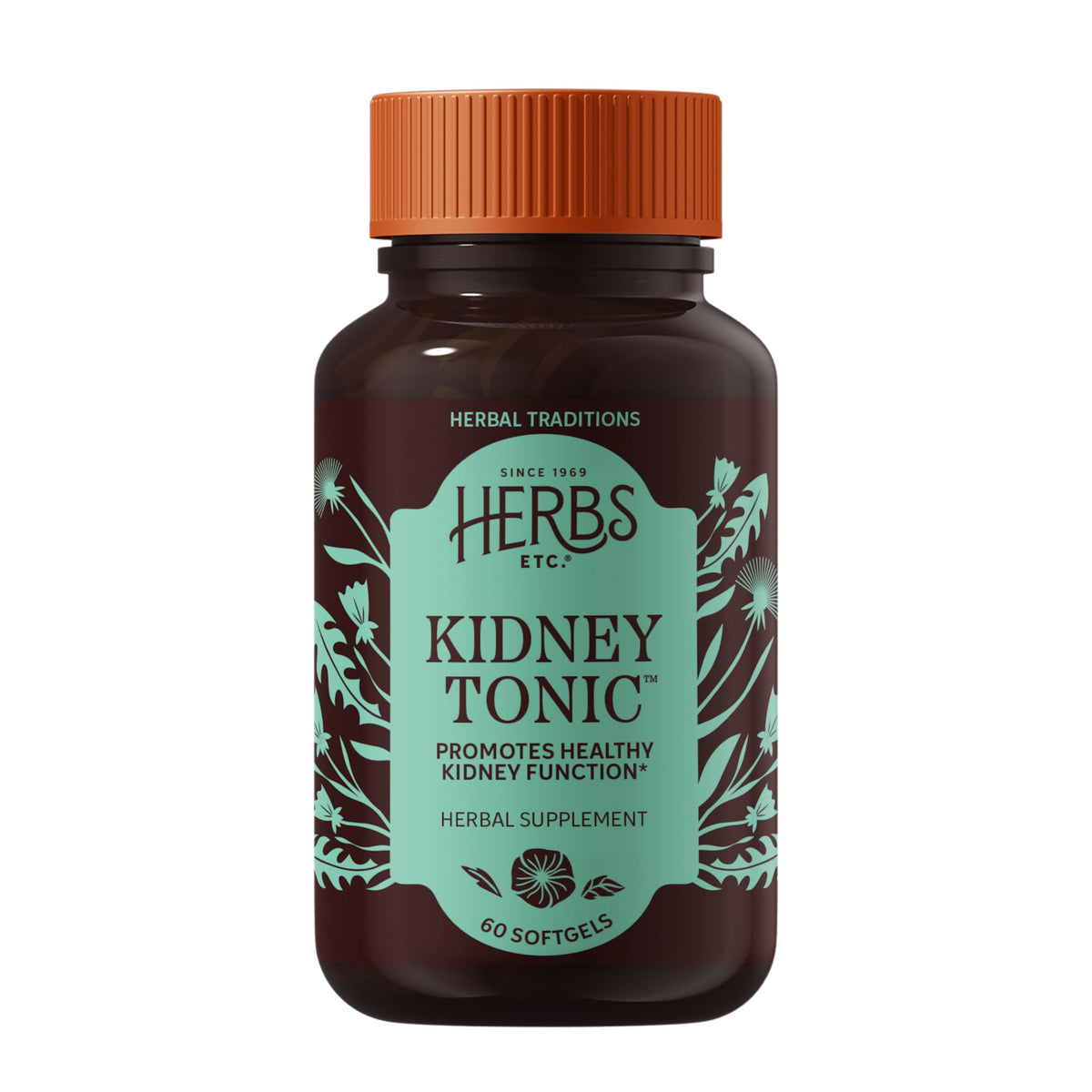 Herbs Etc. frasco frontal mostrando etiqueta clara y beneficio