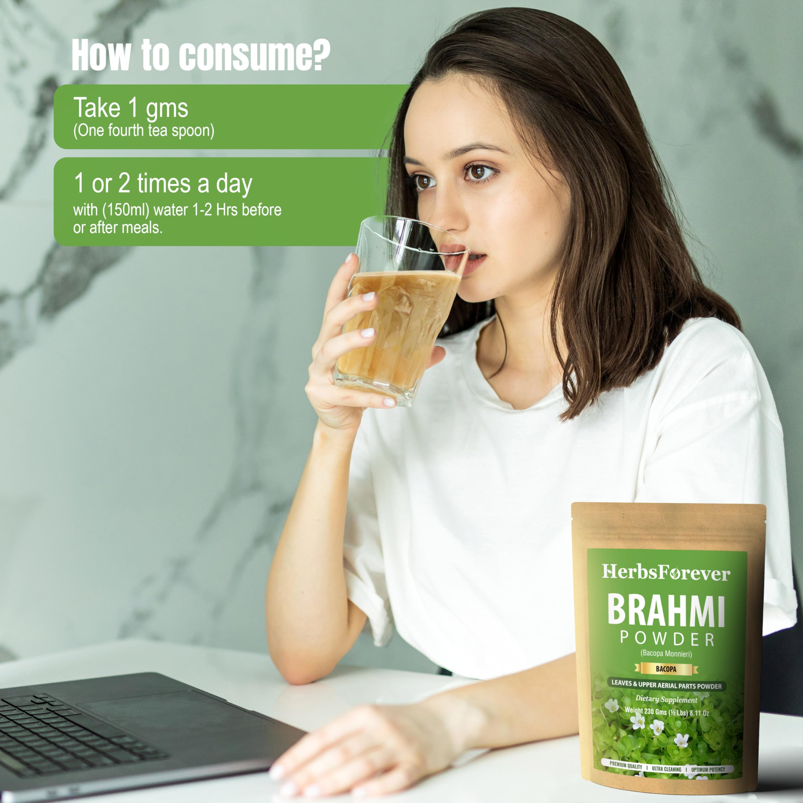 Herbsforever cuchara con Brahmi dosificación precisa y cómoda