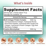 Herbtonics etiqueta nutricional enfocada en creatina 5000mg y colágeno multi tipo