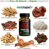 Herbtopia etiqueta con listado de ingredientes orgánicos visibles y legibles