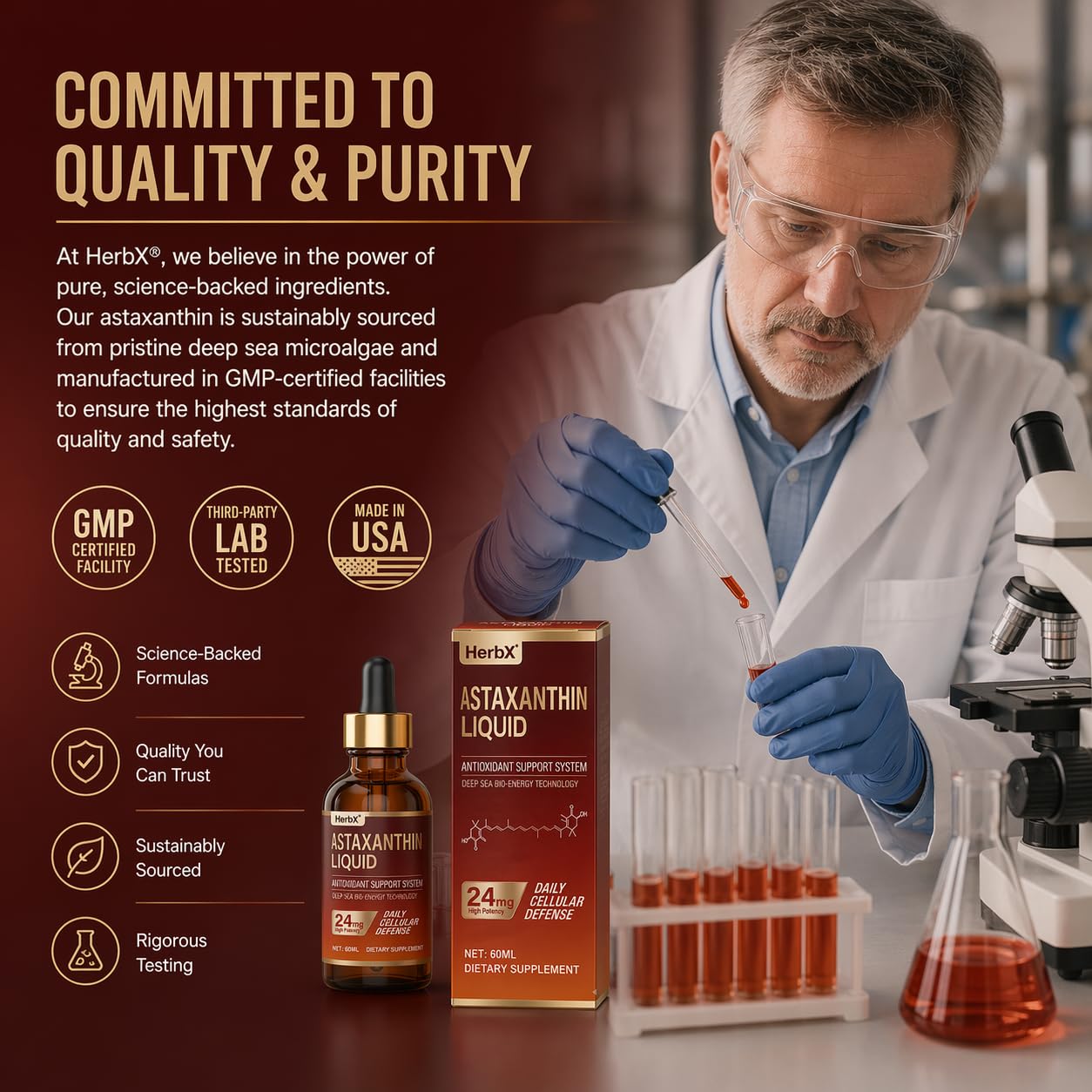 HerbX laboratorio y empaque resaltando pruebas de terceros