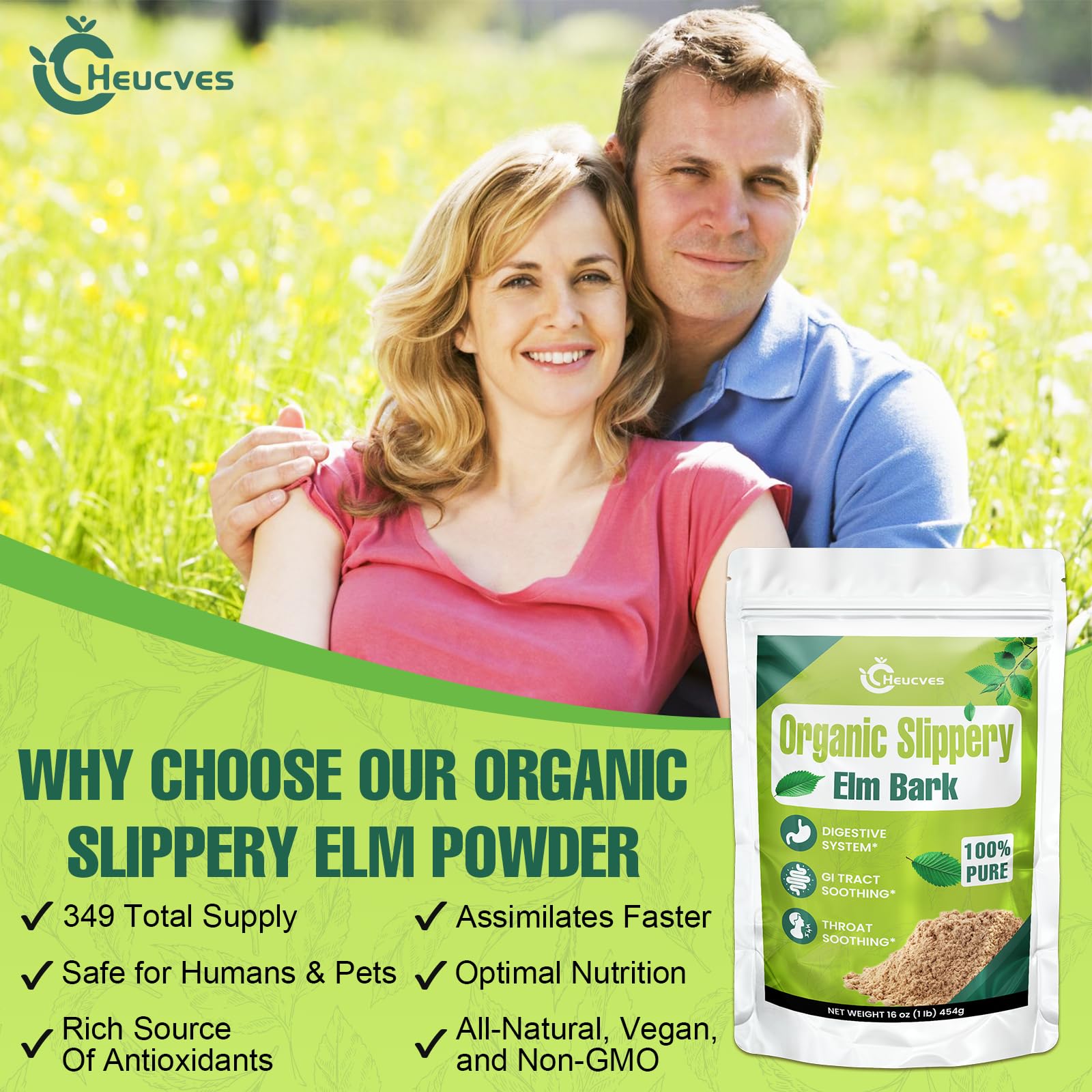Heucves polvo de Slippery Elm en mano para visualizar tamaño de porción