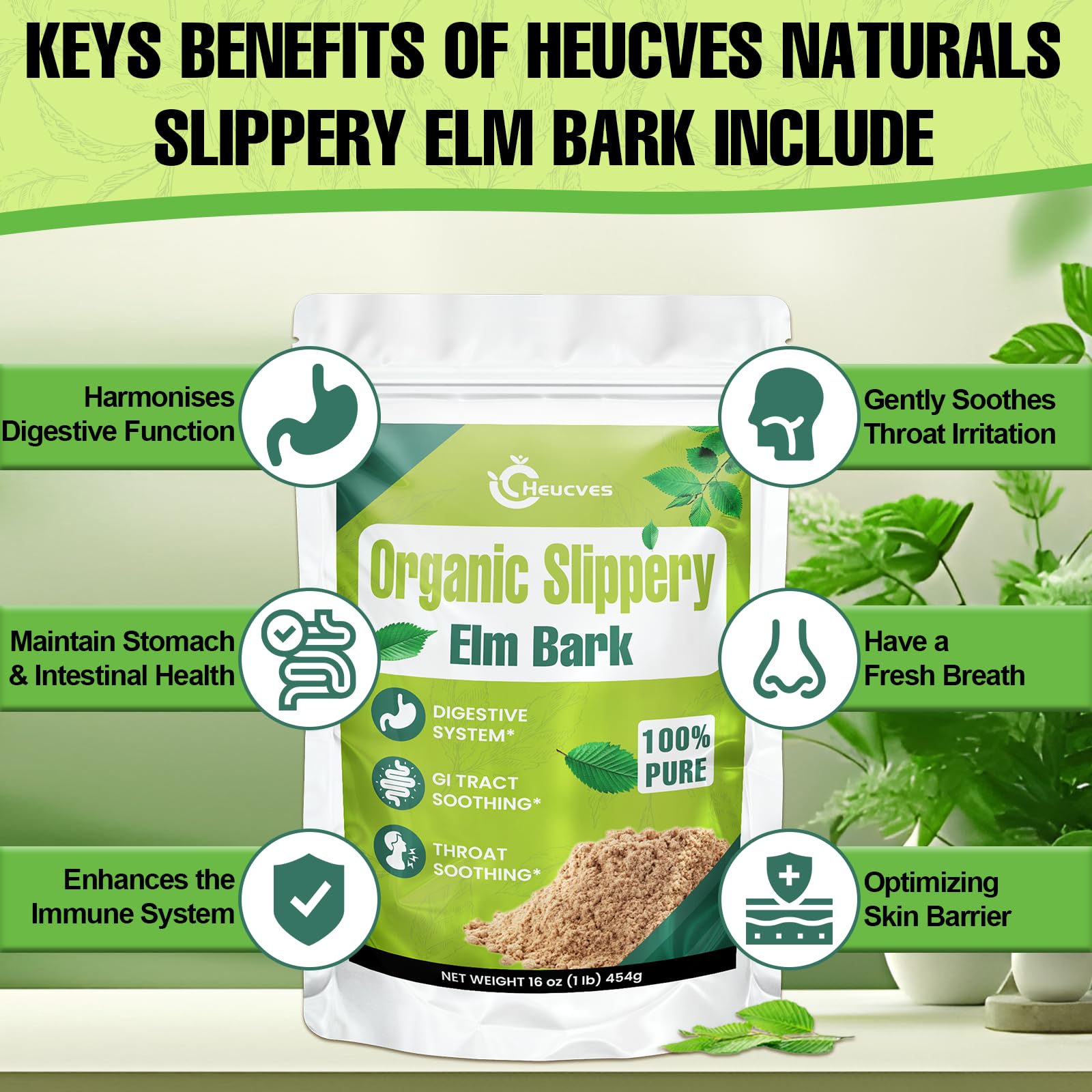 Heucves textura fina del polvo de Slippery Elm ideal para mezclar fácilmente