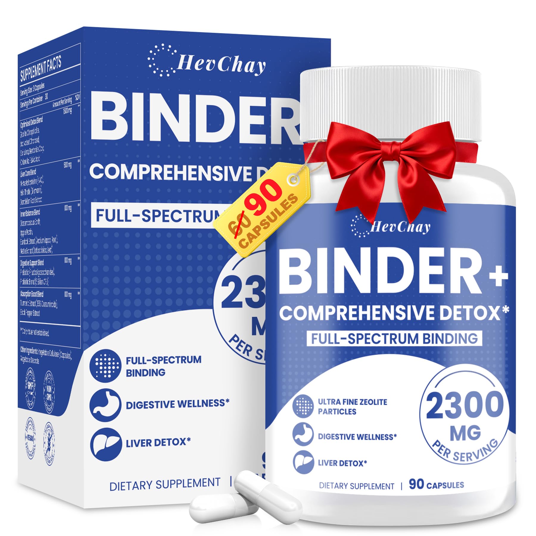 HevChay frontal del envase que muestra la fórmula 2300 mg y beneficios