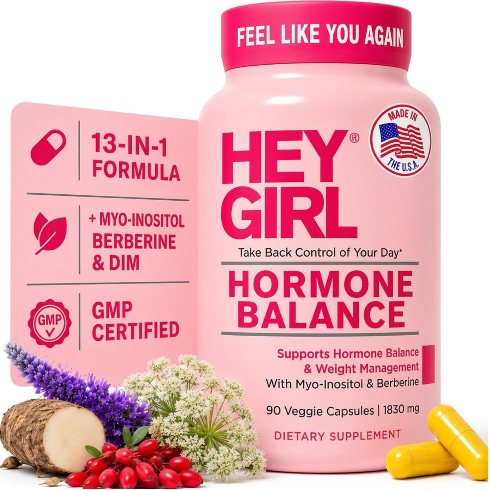 Hey Girl frontal del envase mostrando la etiqueta y beneficios claros