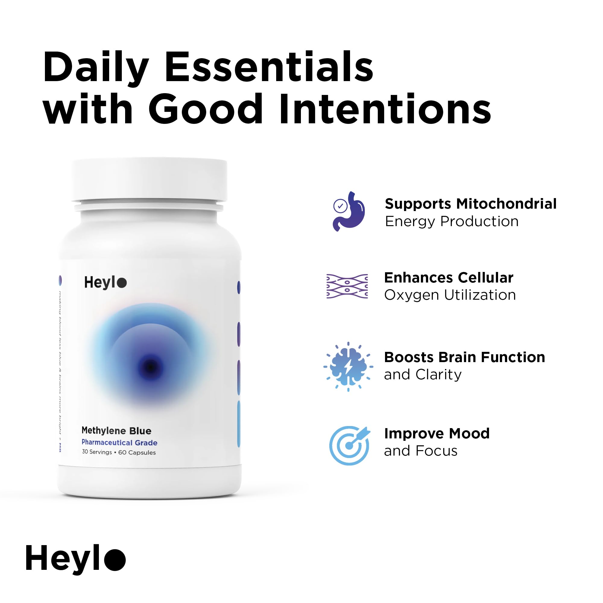 Heylo Health cápsula en mano para comparar tamaño y fácil ingestión, conveniencia diaria