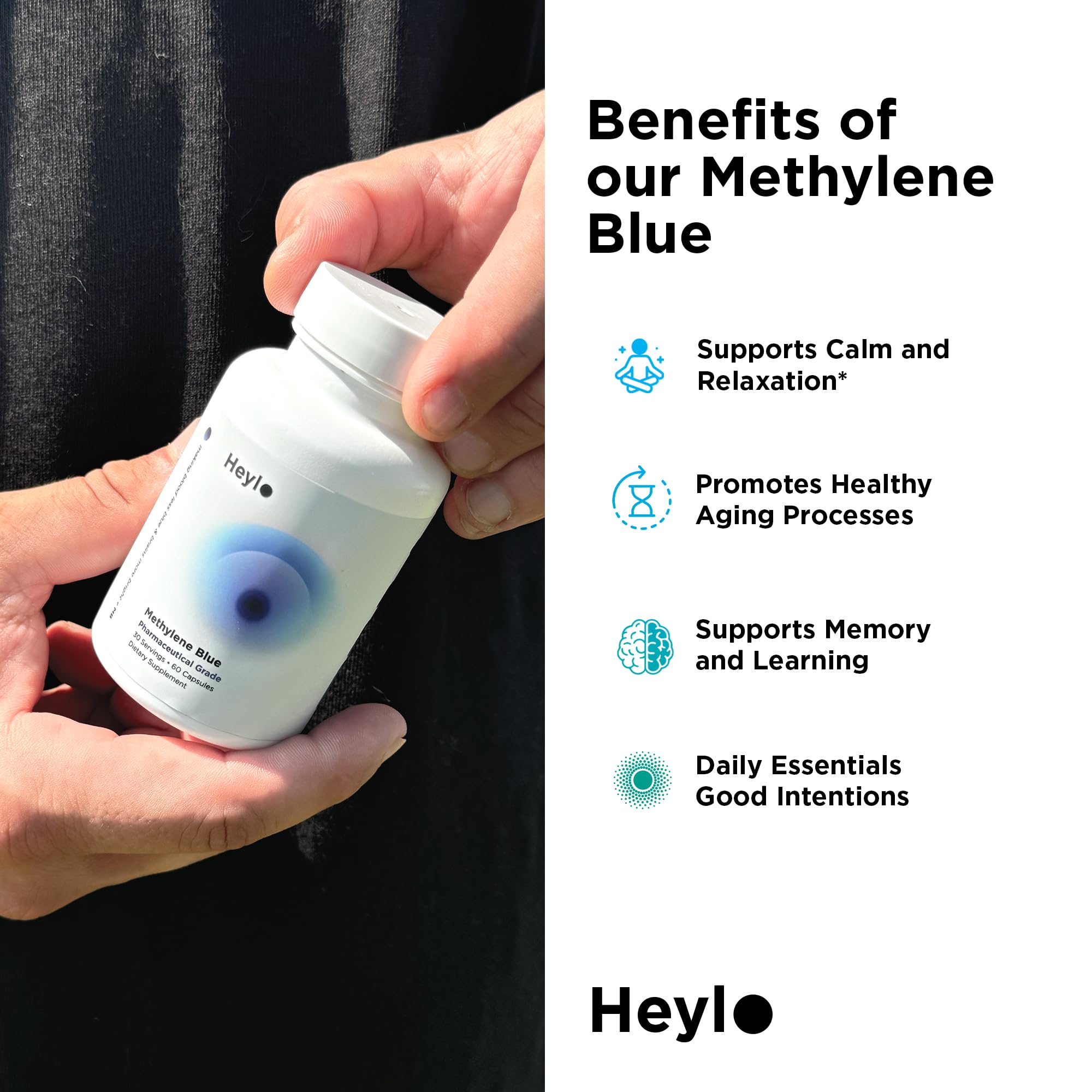 Heylo Health acercamiento a la etiqueta con lista de ingredientes USP, transparencia y trazabilidad