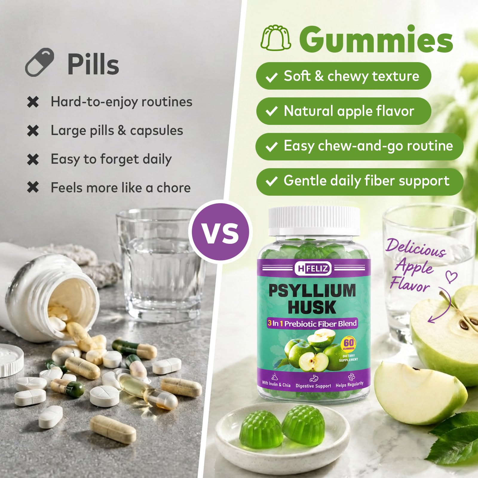 HFELIZ etiqueta nutricional destacando composición y pureza