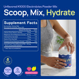 Hi-Lyte cuchara con polvo resaltando 1,000 mg de potasio por servicio