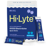 Hi-Lyte frente del empaque mostrando 30 sobres y beneficio de portabilidad