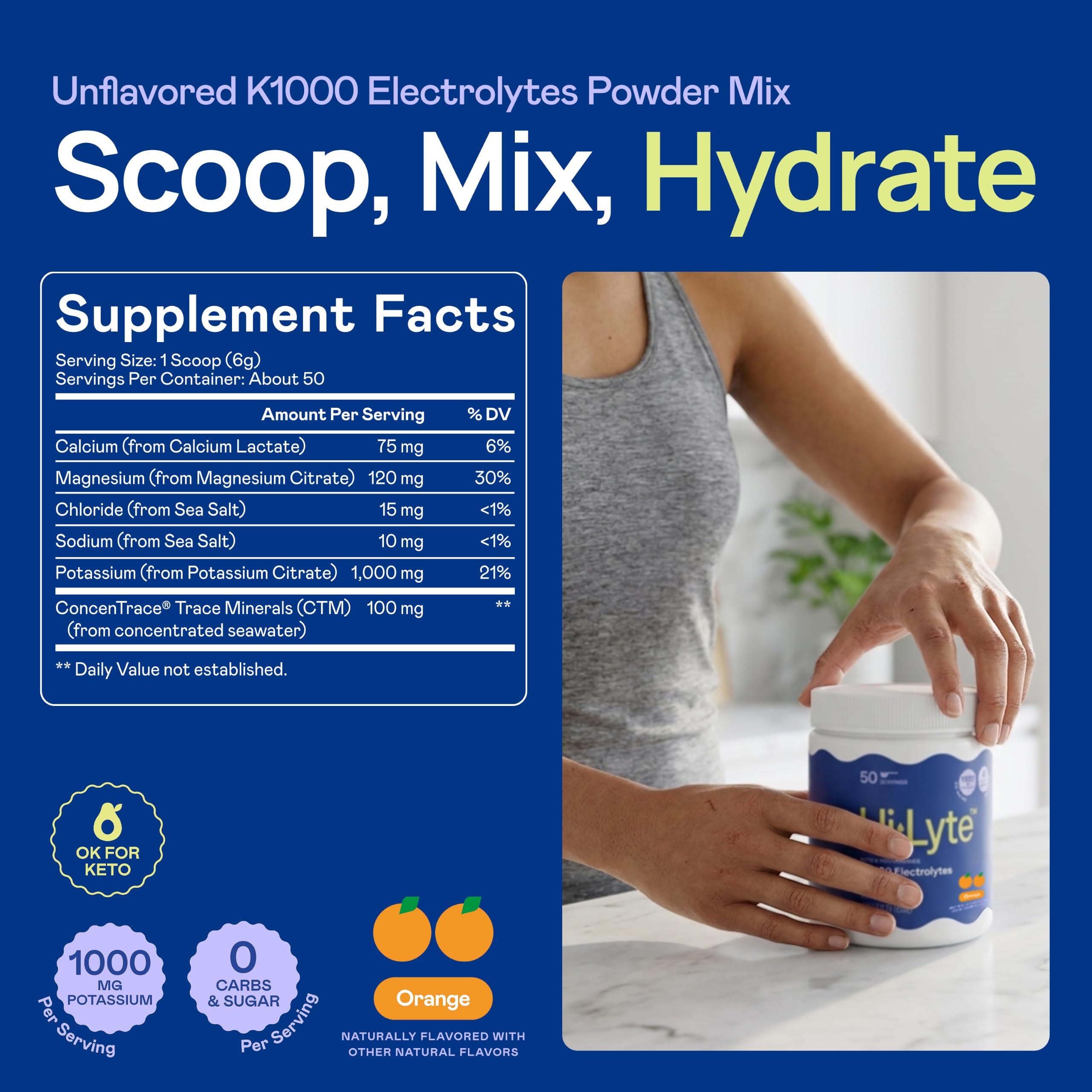 Hi-Lyte mezcla en vaso con agua destacando rápida disolución y rehidratación