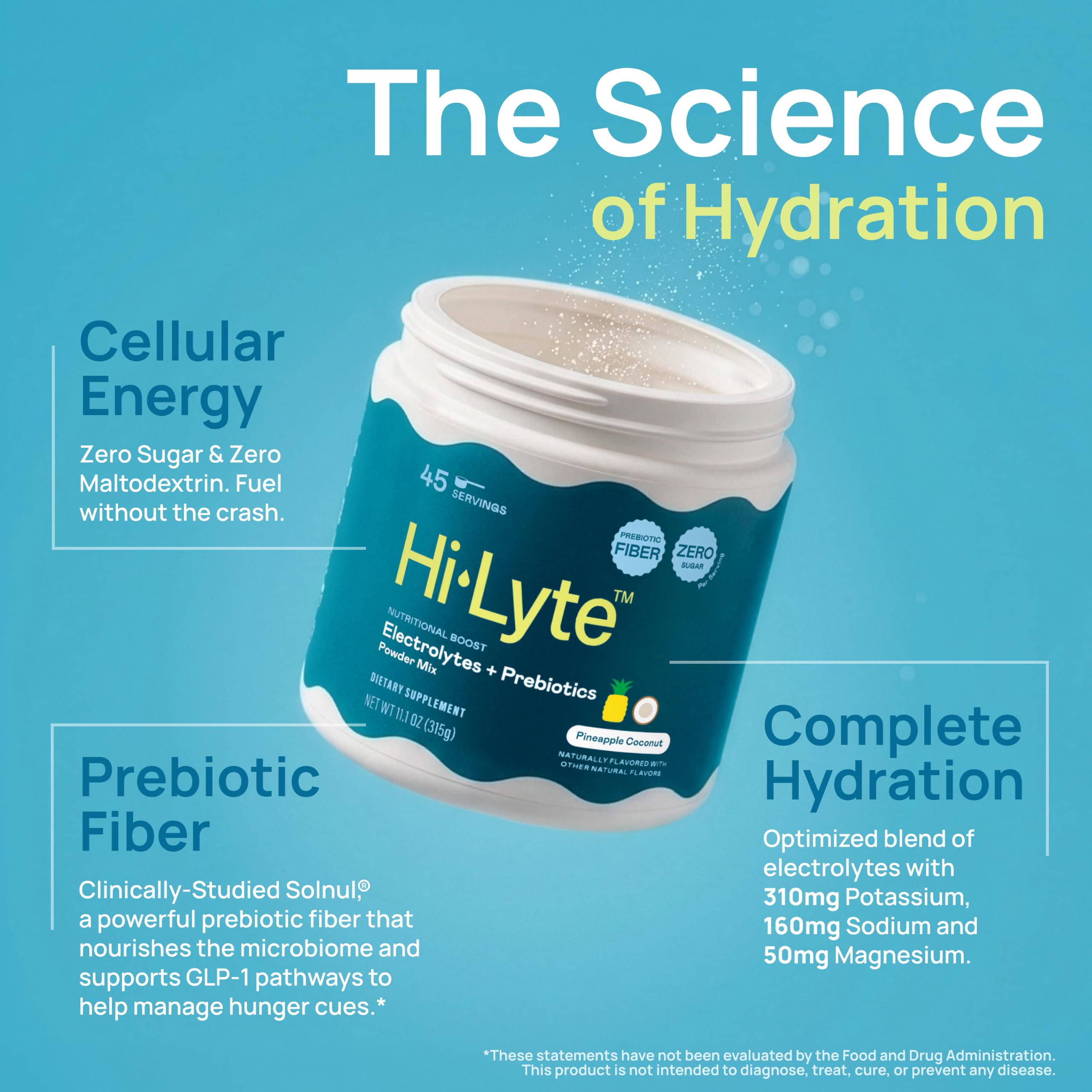 Hi-Lyte sobre disuelto en vaso con agua fría, hidratación rápida y limpia