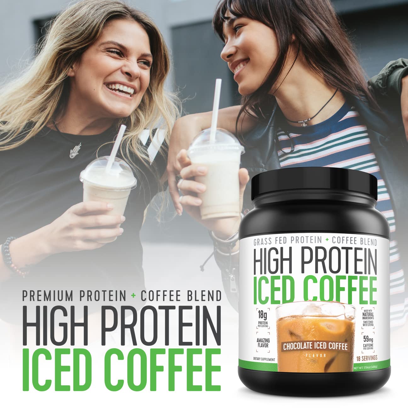 High Protein Iced Coffee comparación de tamaño para visual de porciones y valor