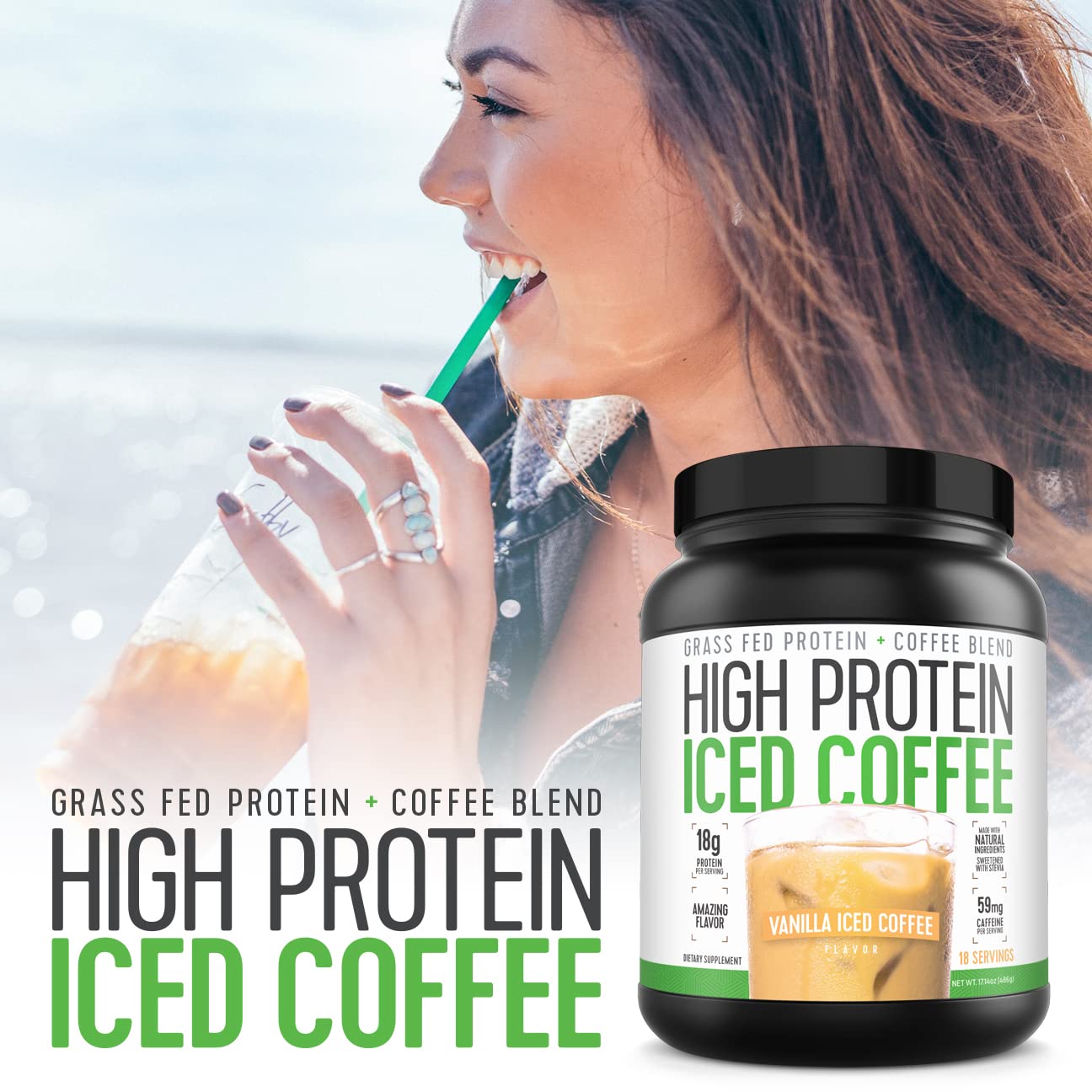 High Protein Iced Coffee comparación de tamaño, fácil transporte y porciones