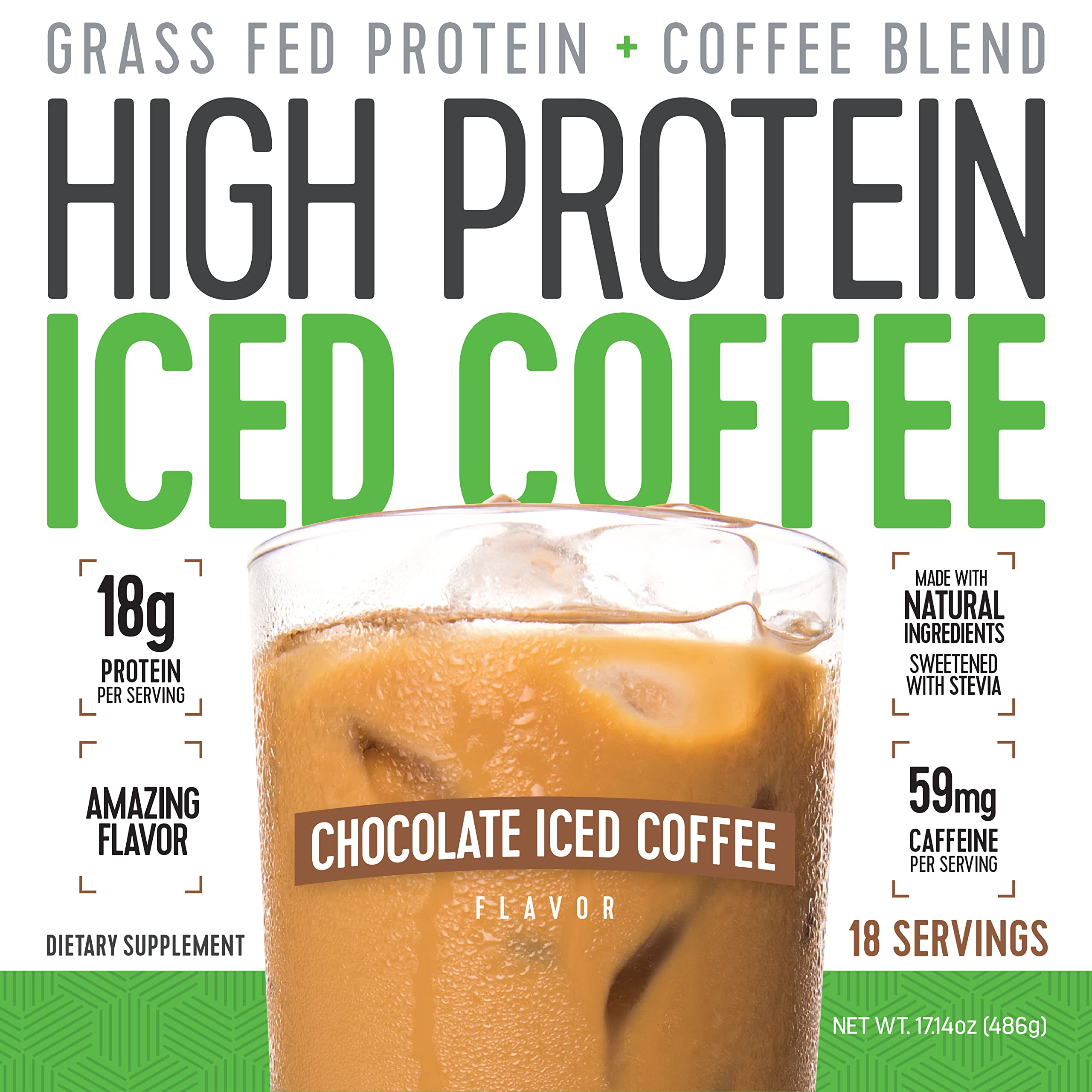 High Protein Iced Coffee vaso con hielo listo para beber y aporte proteico