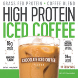 High Protein Iced Coffee vaso con hielo listo para beber y aporte proteico