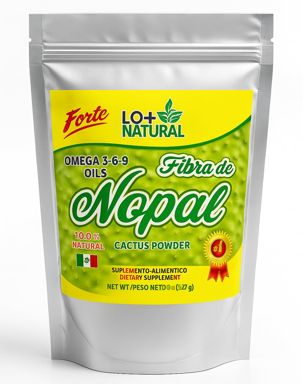 HIGH SUPREME empaque frontal mostrando polvo de nopal y beneficios