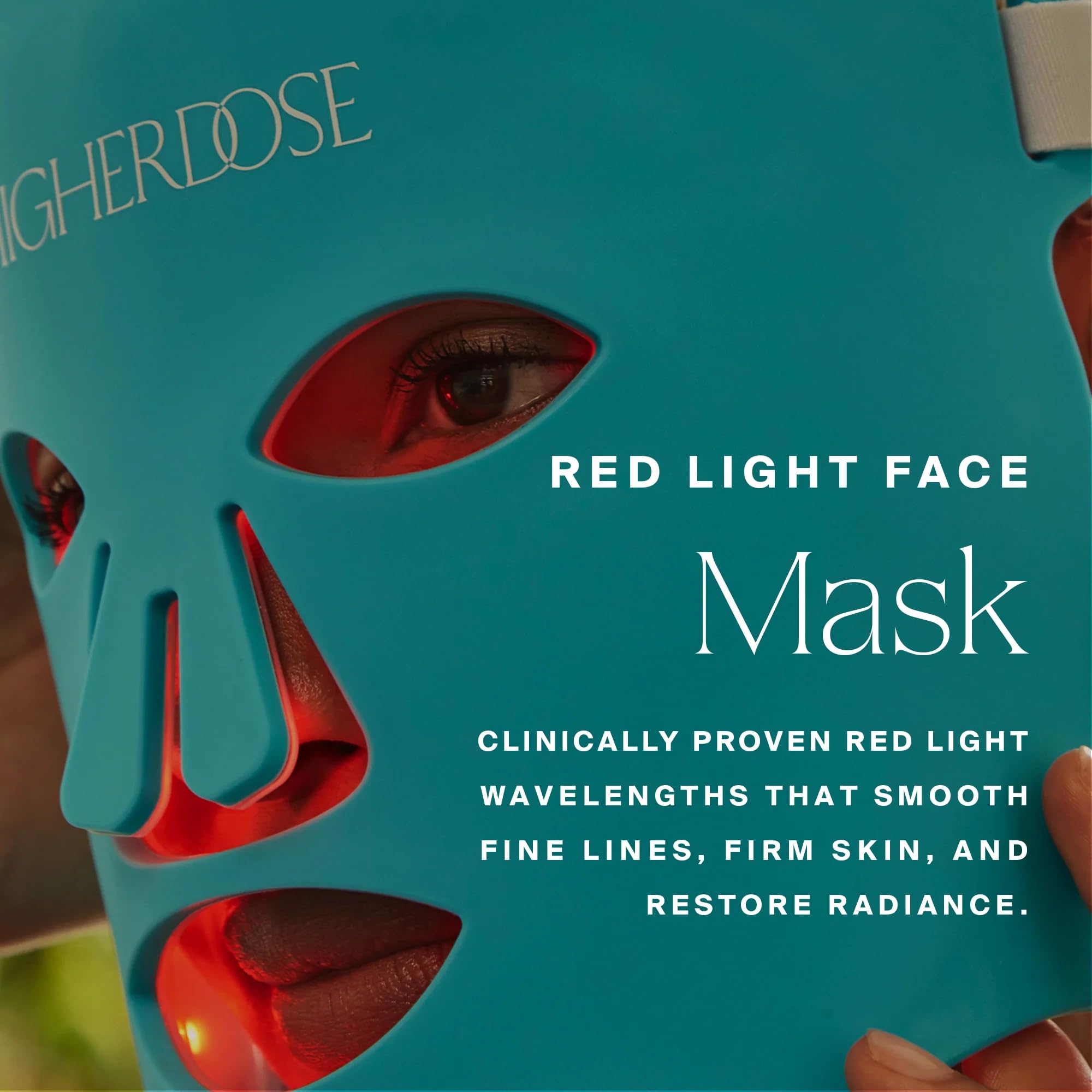 HigherDOSE close-up de LEDs rojo y near‑infrared que entregan luz terapéutica dirigida