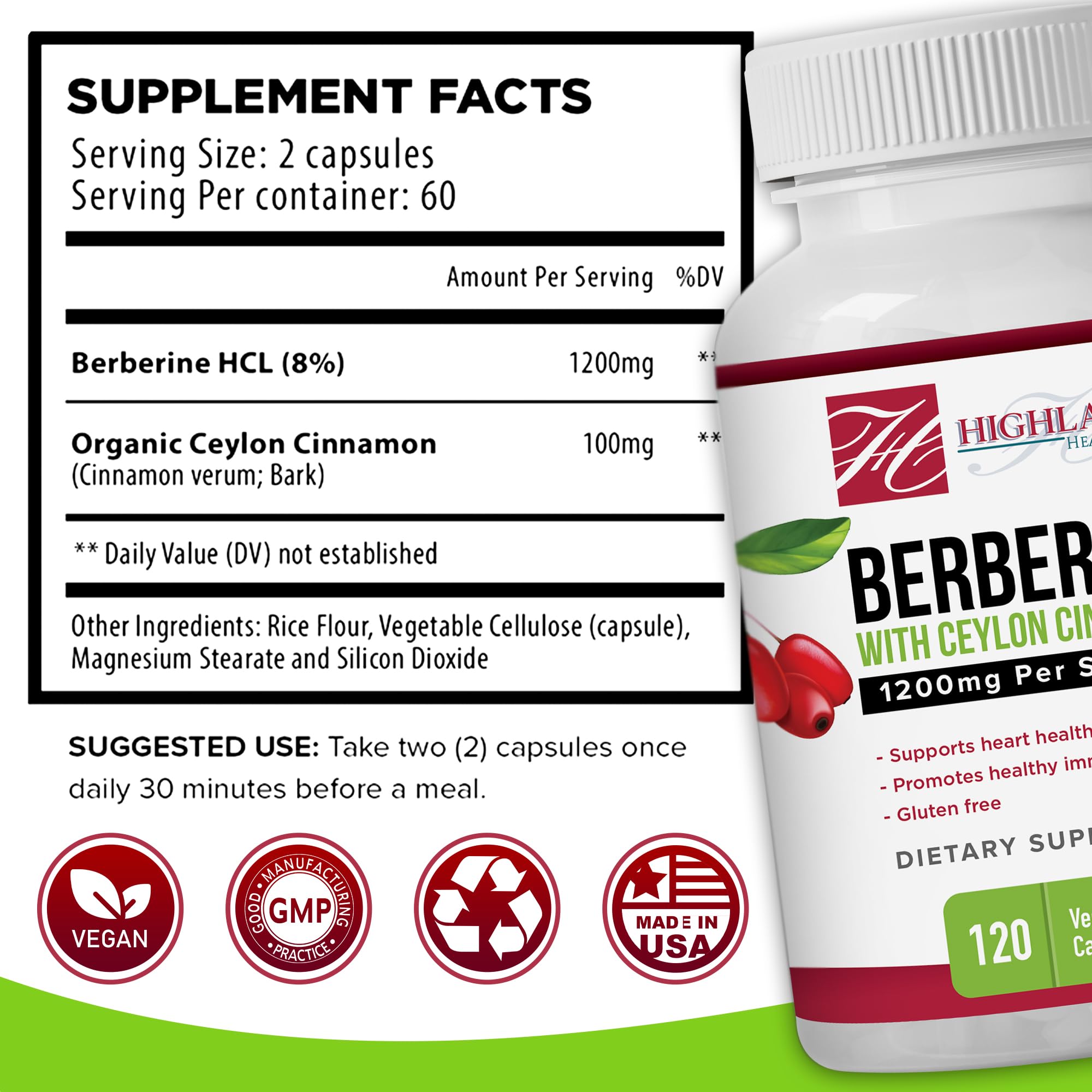 Highland Health Foods etiqueta nutricional clara para verificar dosis