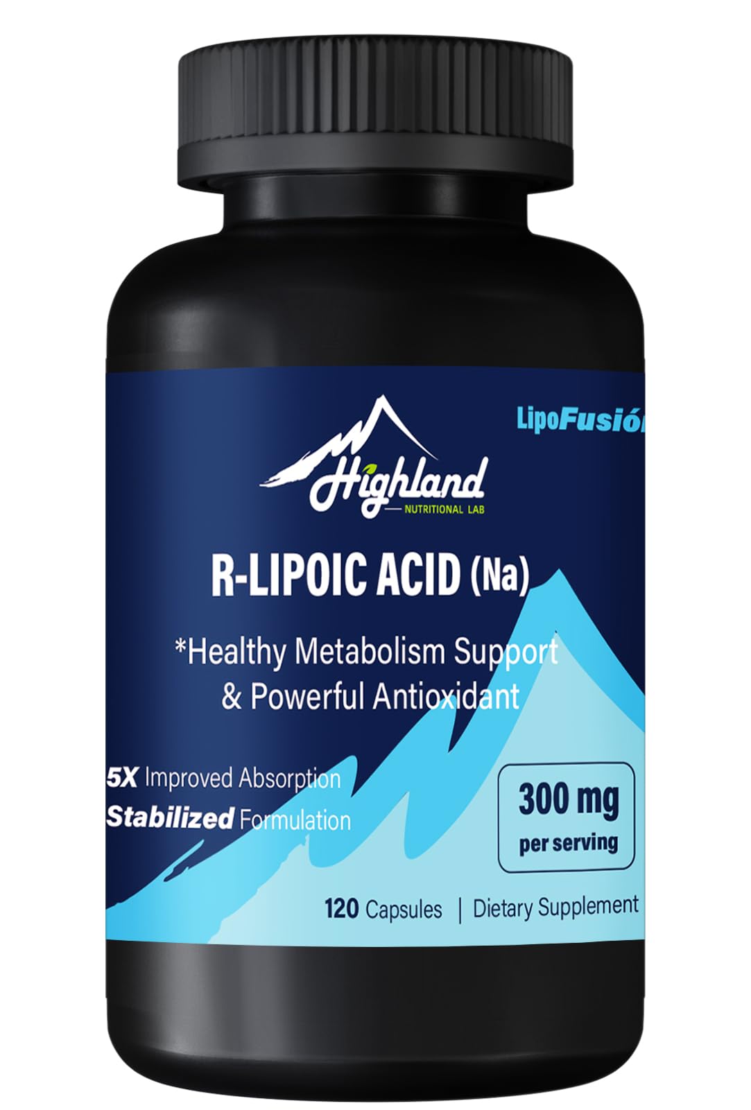 Highland Nutritional Lab envase frontal claro mostrando 120 cápsulas y beneficios