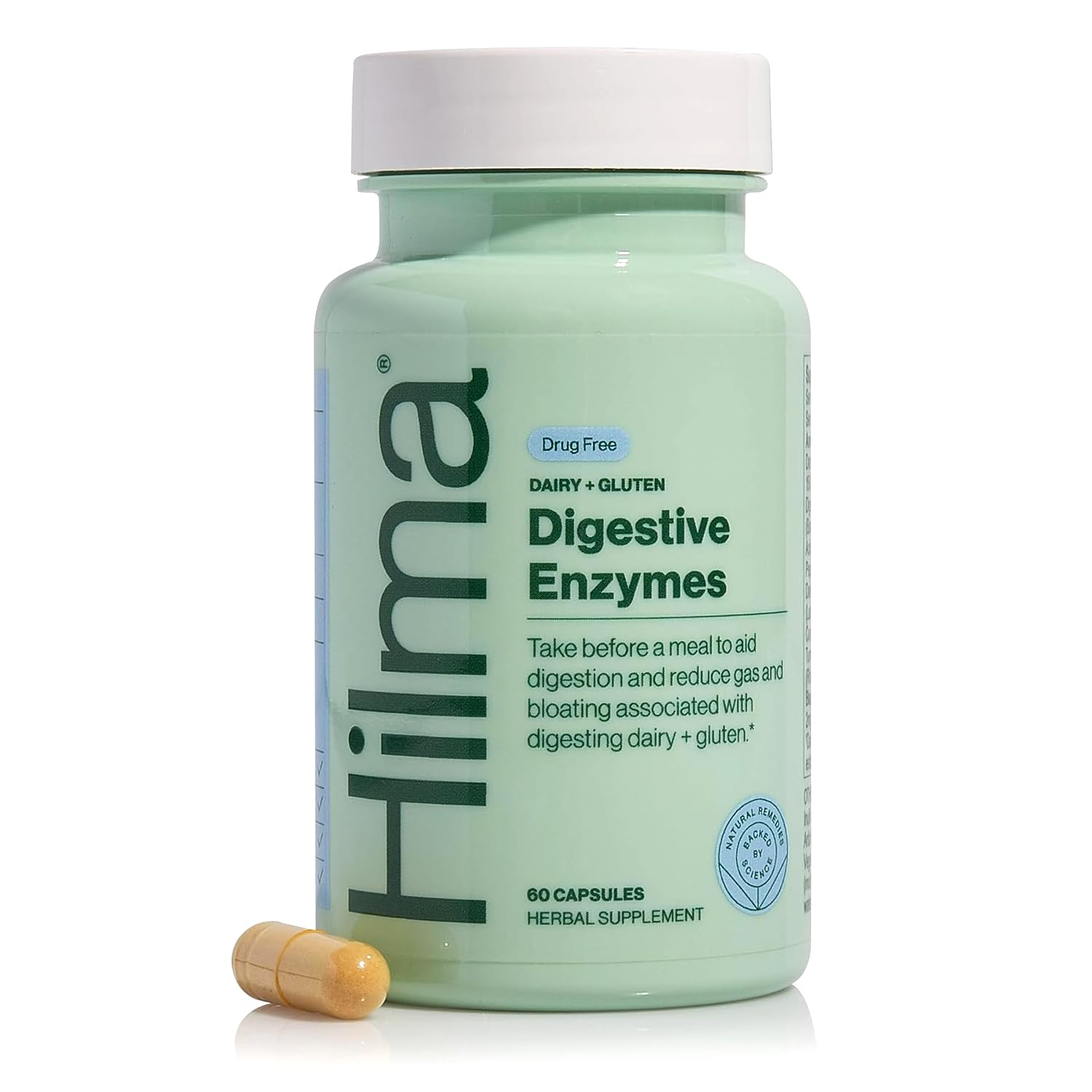 Hilma envase frontal mostrando 60 cápsulas y beneficio digestivo